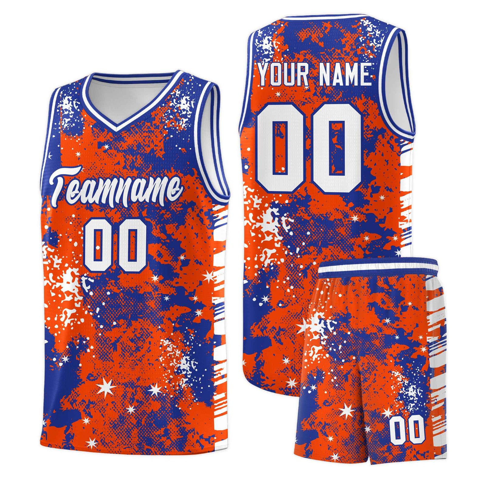 Custom Orange Royal Blue Vice Burst Galactic Graffiti Moisture-Wicking Basketball Jersey