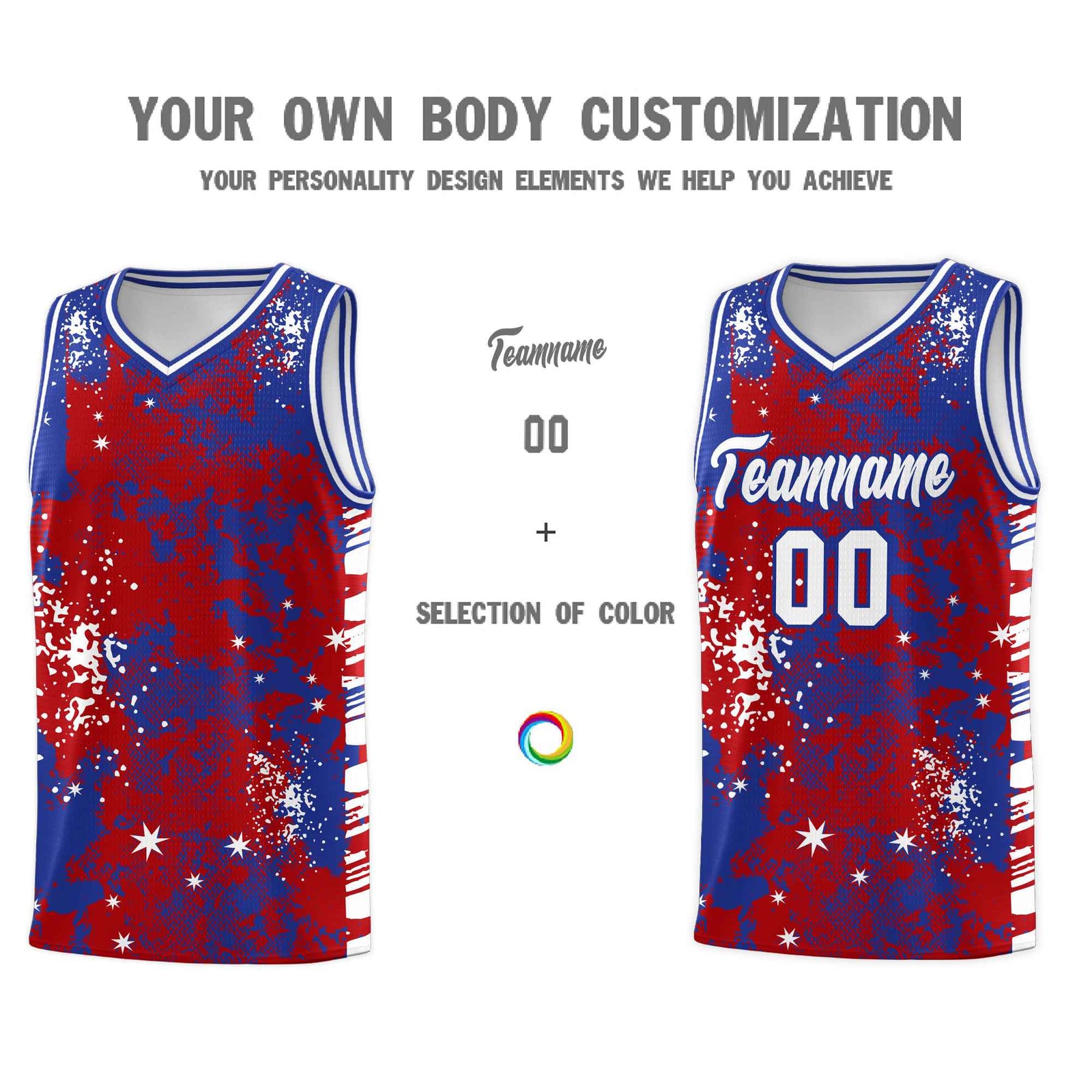 Custom Red Royal Blue Vice Burst Galactic Graffiti Wrinkle-Resistant Basketball Jersey