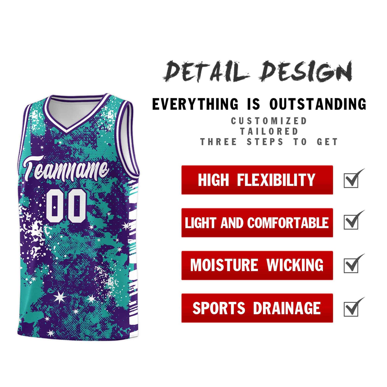 Custom Aqua Purple Vice Burst Galactic Graffiti Breathable Basketball Jersey