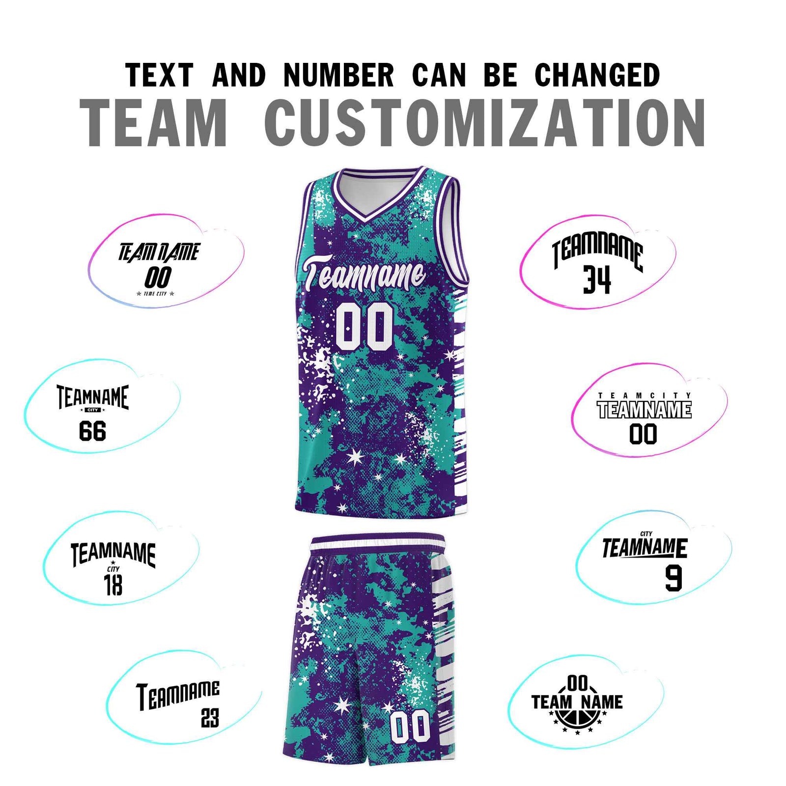 Custom Aqua Purple Vice Burst Galactic Graffiti Breathable Basketball Jersey