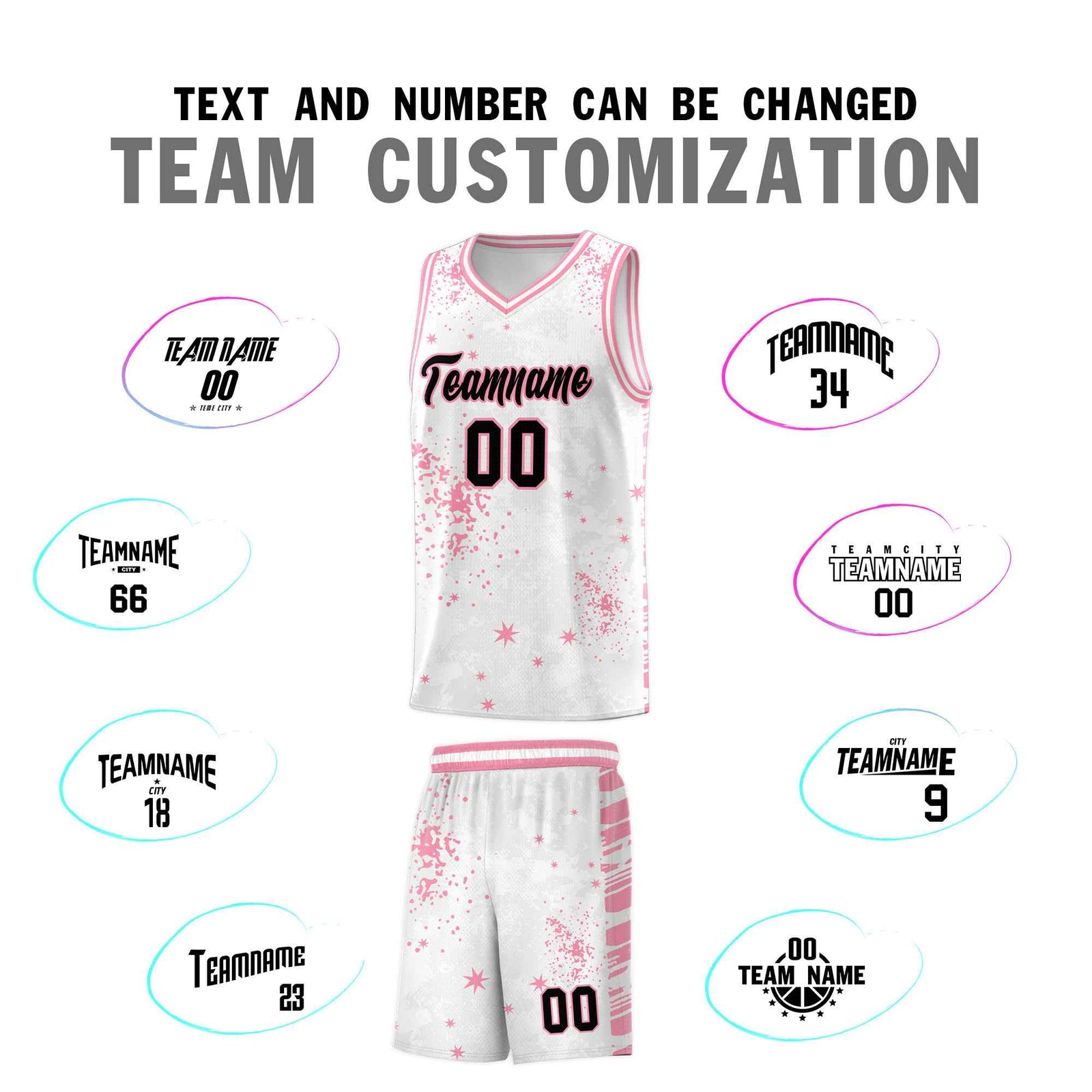 Custom White Light Pink Vice Burst Galactic Graffiti Drapable Basketball Jersey
