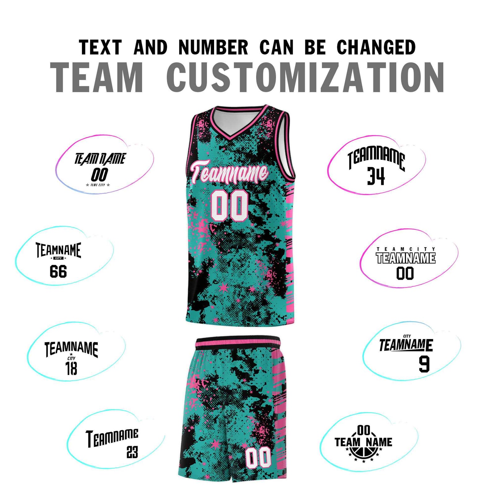 Custom Aqua Black Vice Burst Galactic Graffiti Drapable Basketball Jersey