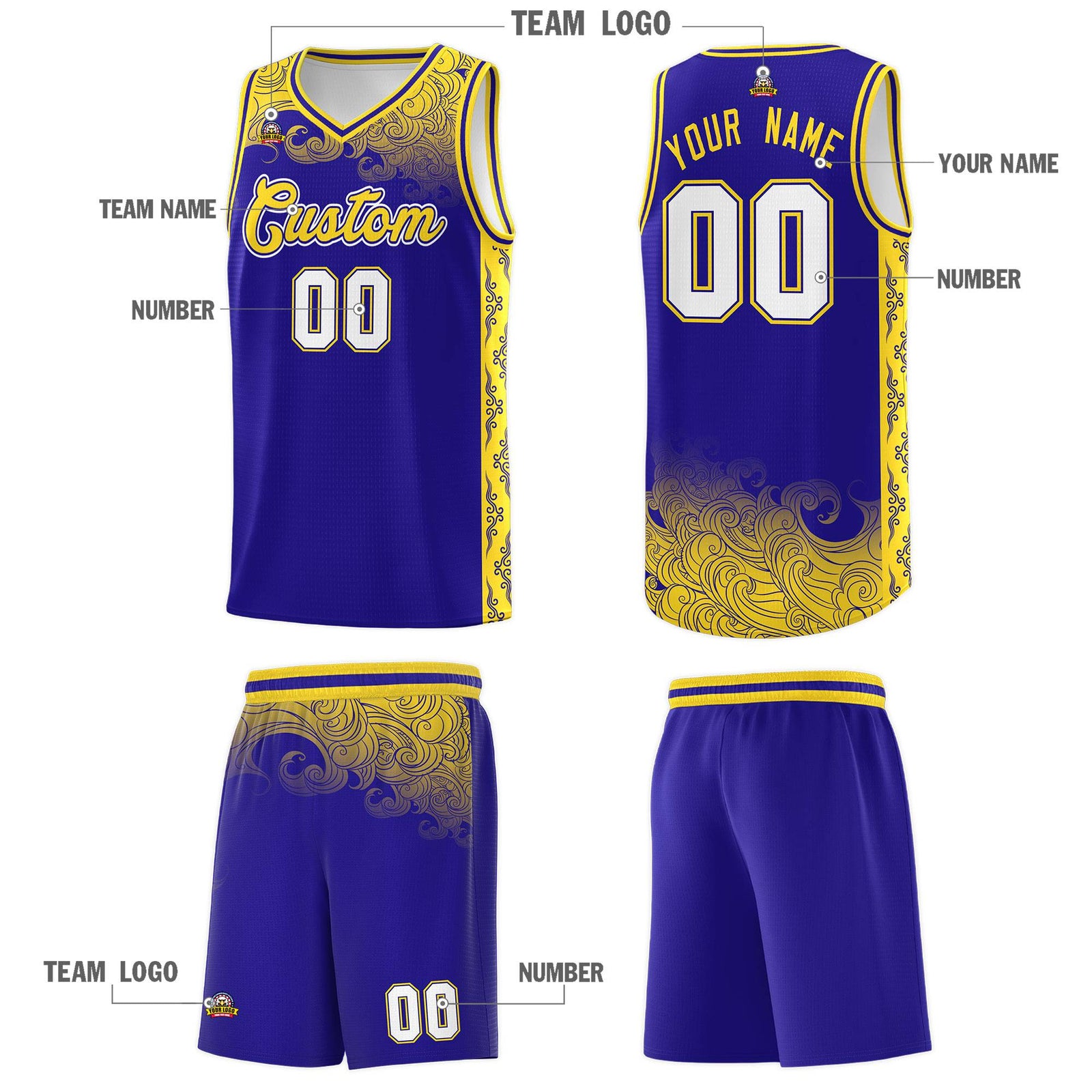 Custom Royal Personalized Cloud Pattern Sports Sets Uniform Basketball Jersey