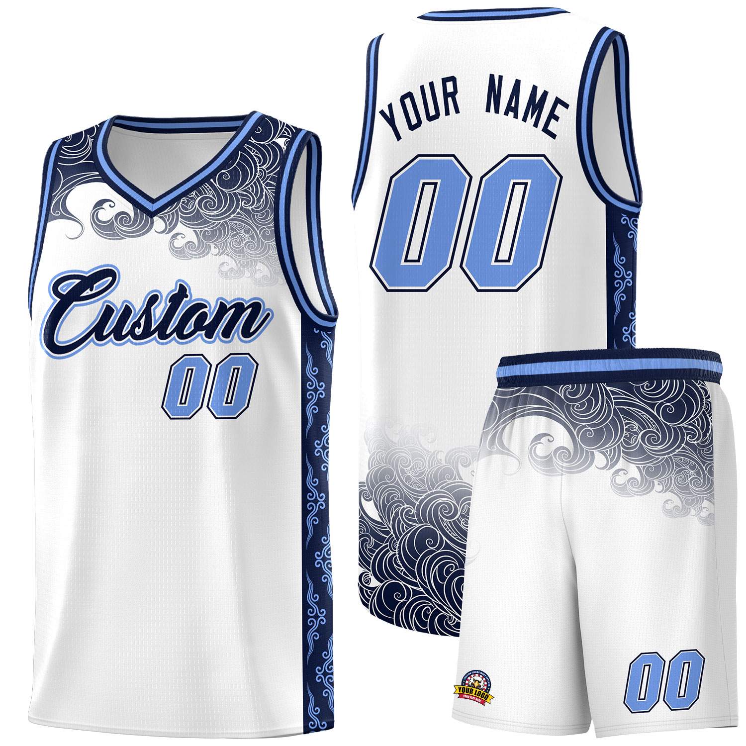 Custom White Personalized Cloud Pattern Sports Sets Uniform Basketball Jersey