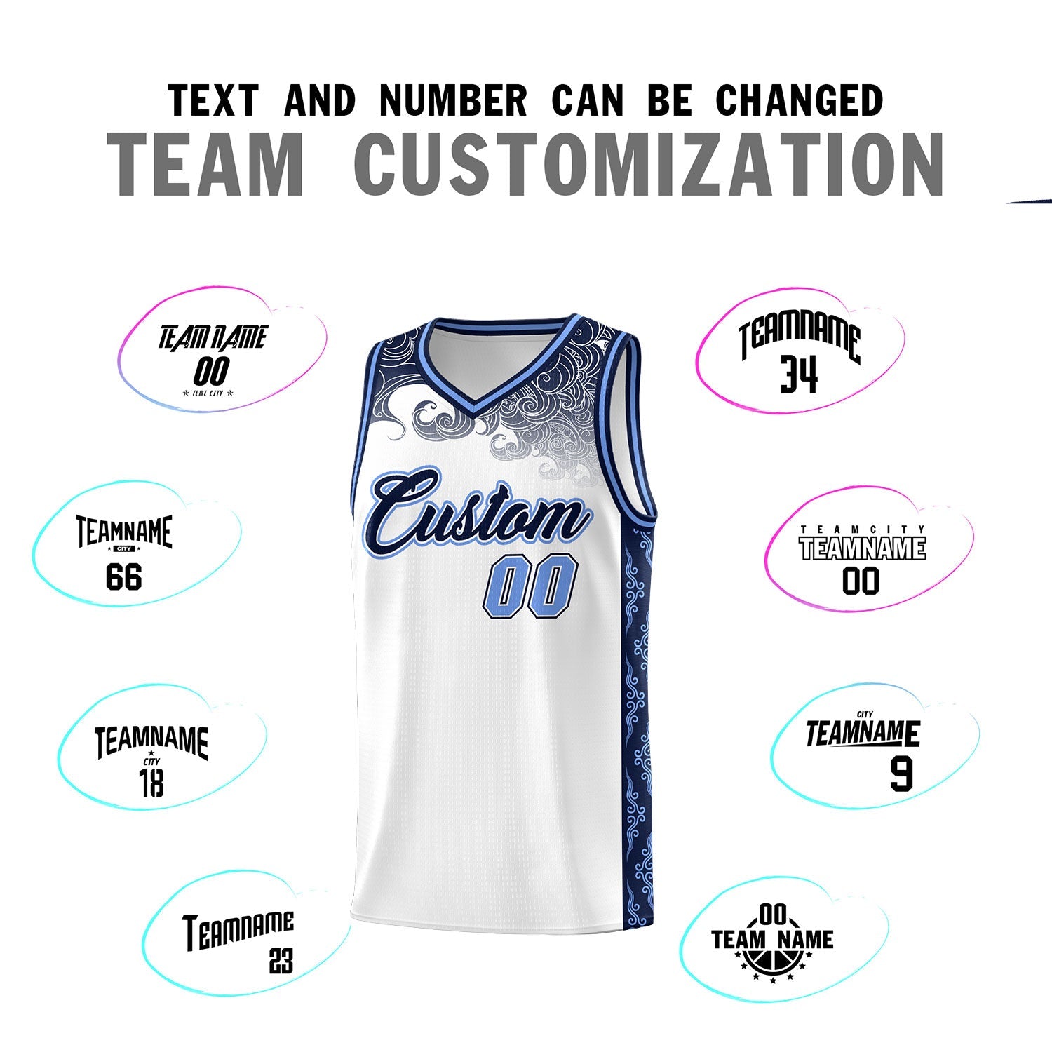 Custom White Personalized Cloud Pattern Sports Sets Uniform Basketball Jersey