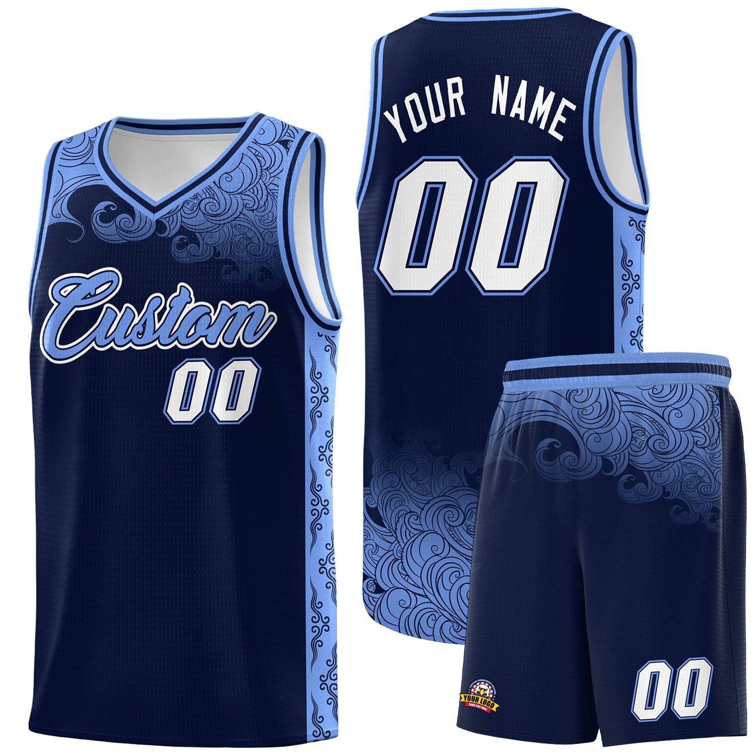 Custom Navy Personalized Cloud Pattern Sports Sets Uniform Basketball Jersey