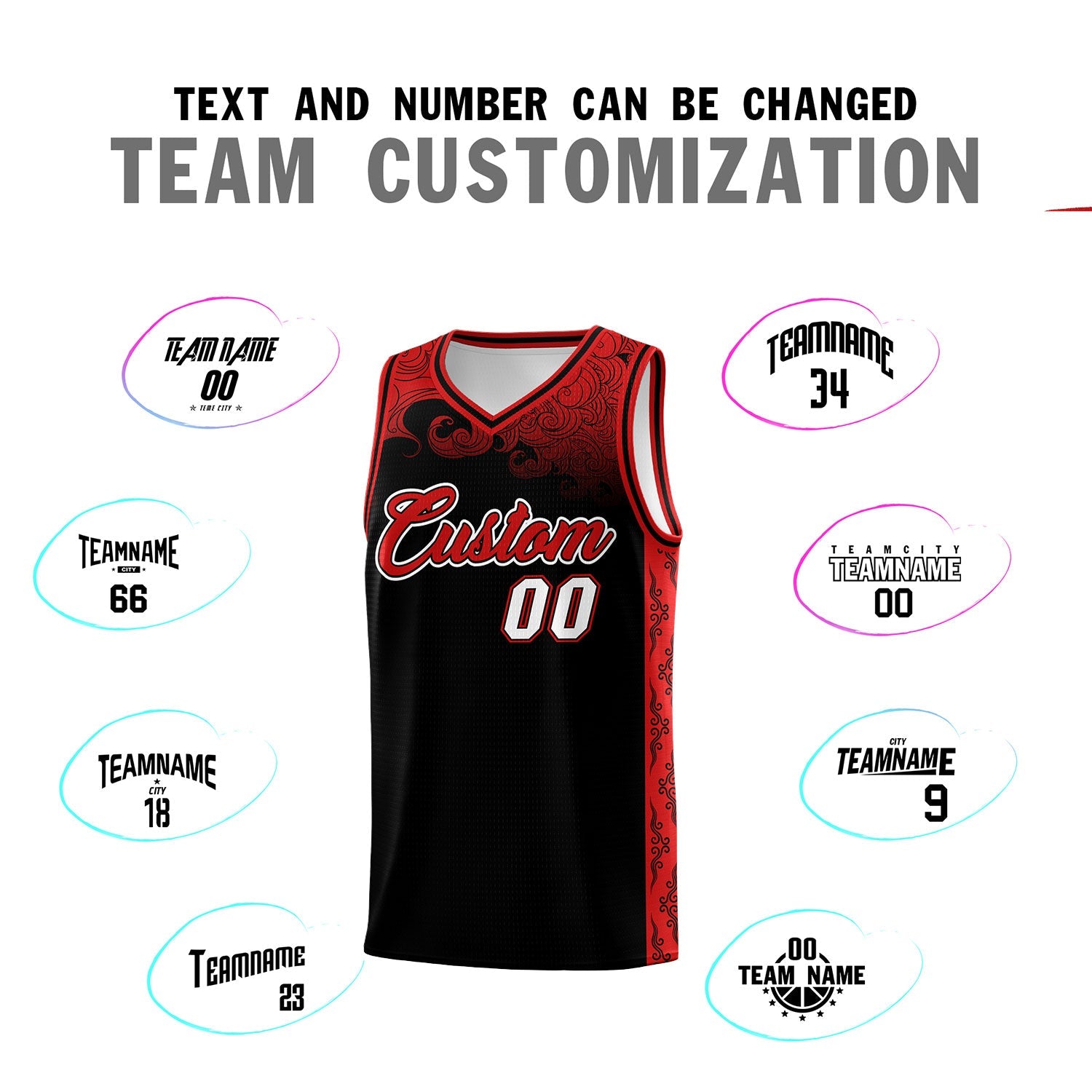 Custom Black Personalized Cloud Pattern Sports Sets Uniform Basketball Jersey