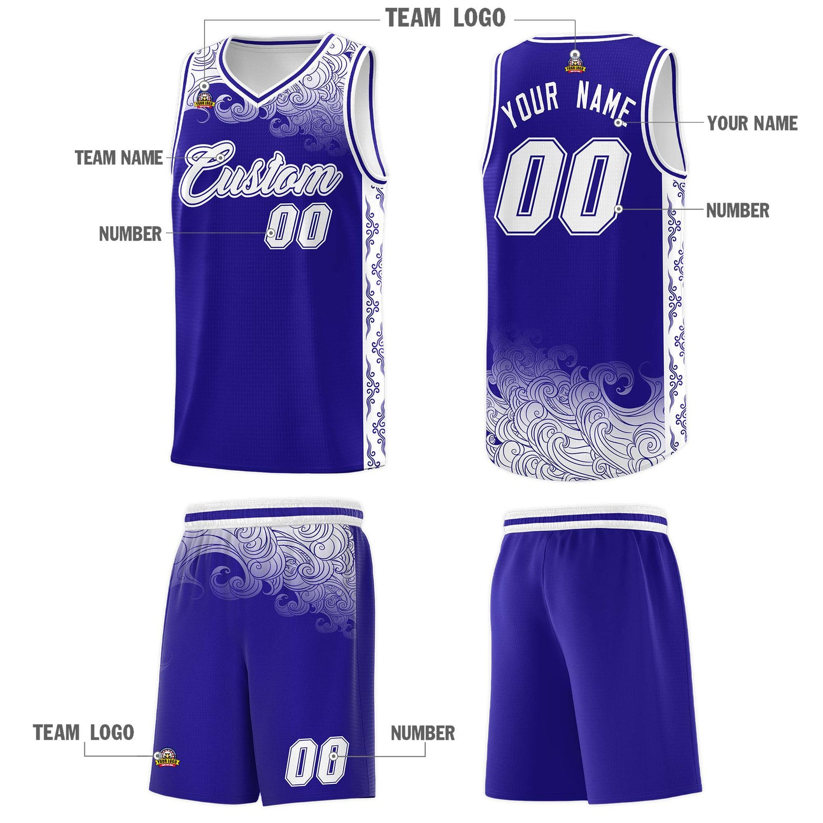 Custom Royal Personalized Cloud Pattern Sports Sets Uniform Basketball Jersey