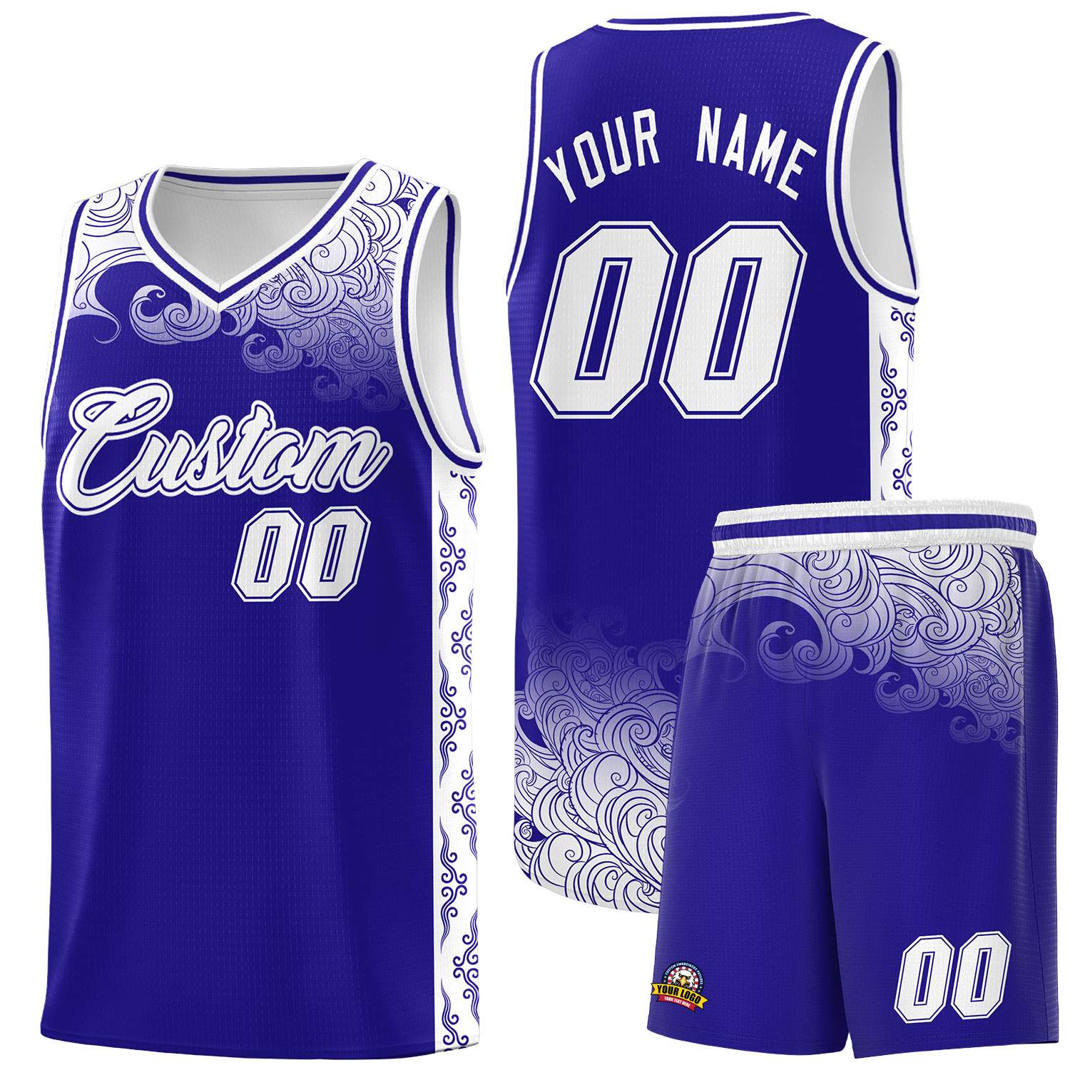 Custom Royal Personalized Cloud Pattern Sports Sets Uniform Basketball Jersey