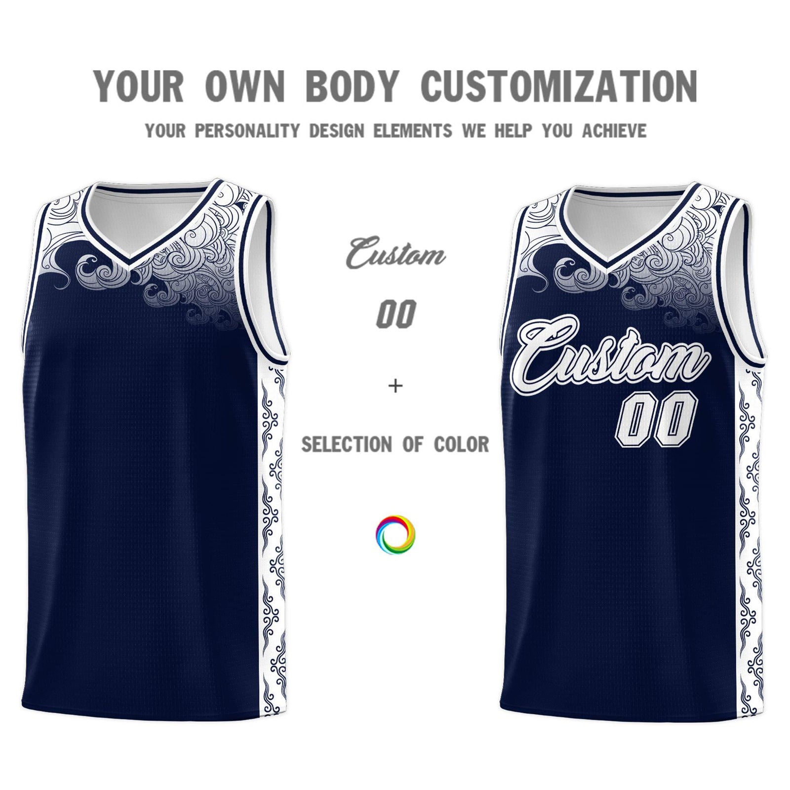 Custom Navy Personalized Cloud Pattern Sports Sets Uniform Basketball Jersey