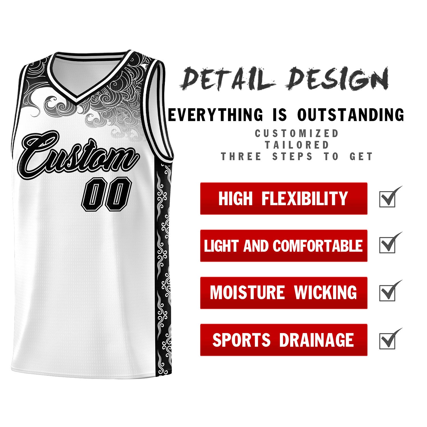 Custom White Personalized Cloud Pattern Sports Sets Uniform Basketball Jersey