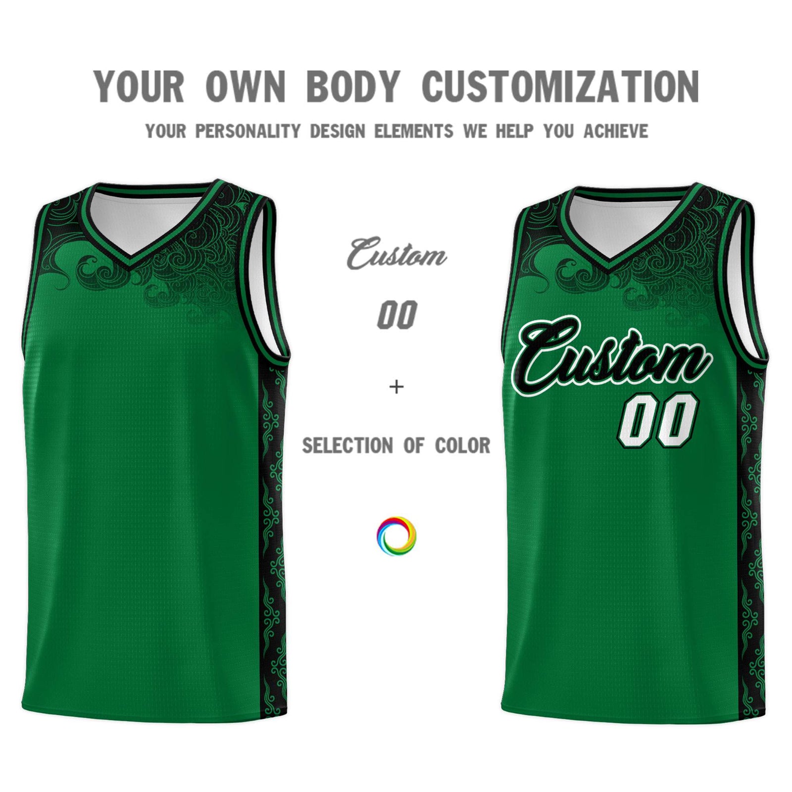 Custom Kelly Green Personalized Cloud Pattern Sports Sets Uniform Basketball Jersey