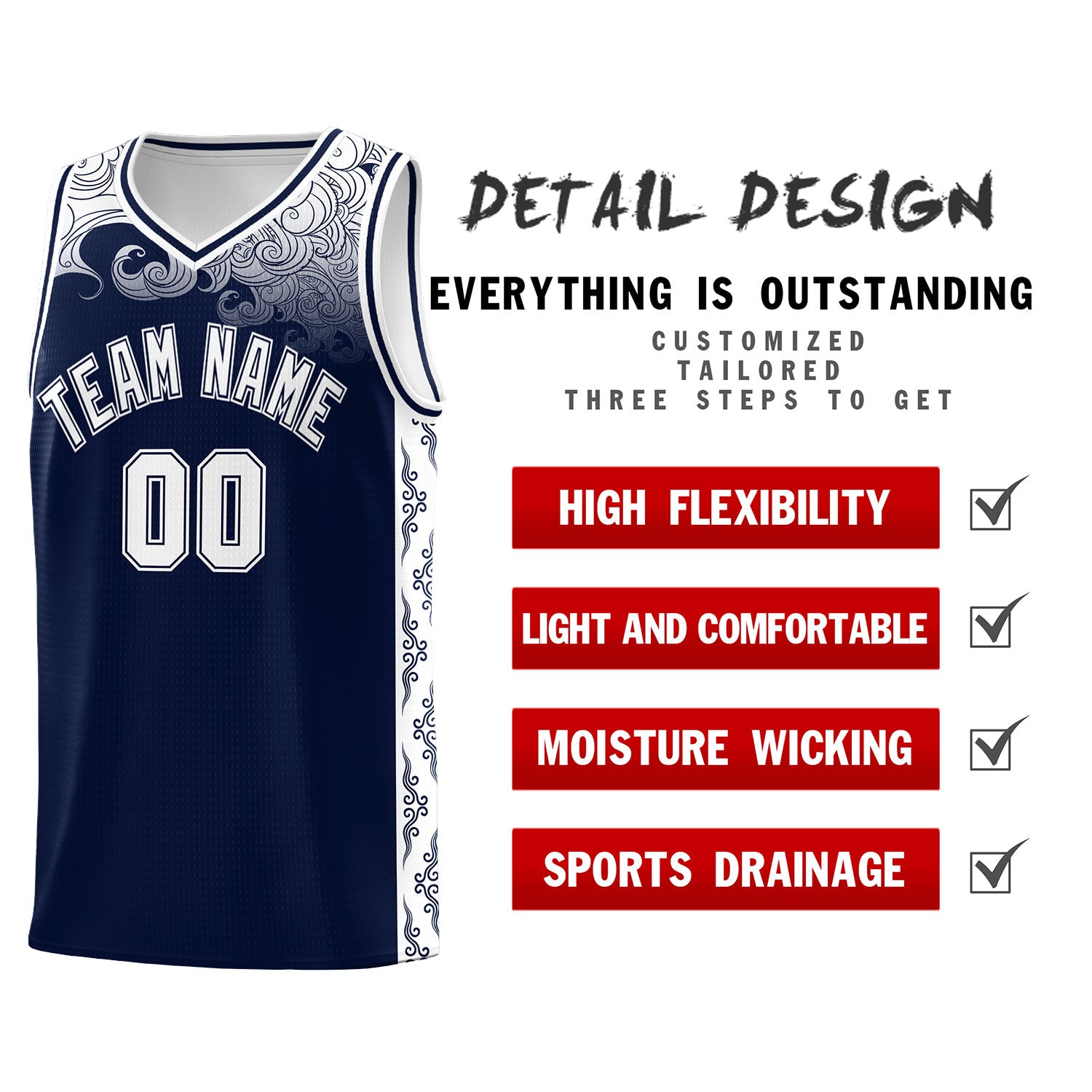 Custom Navy Personalized Cloud Pattern Sports Sets Uniform Basketball Jersey
