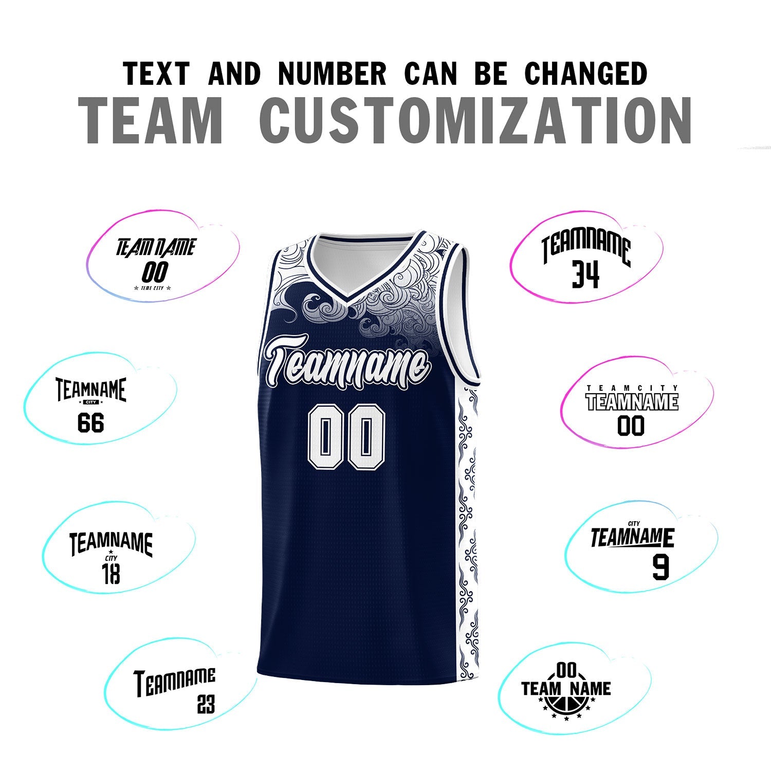 Custom Navy Personalized Cloud Pattern Sports Sets Uniform Basketball Jersey