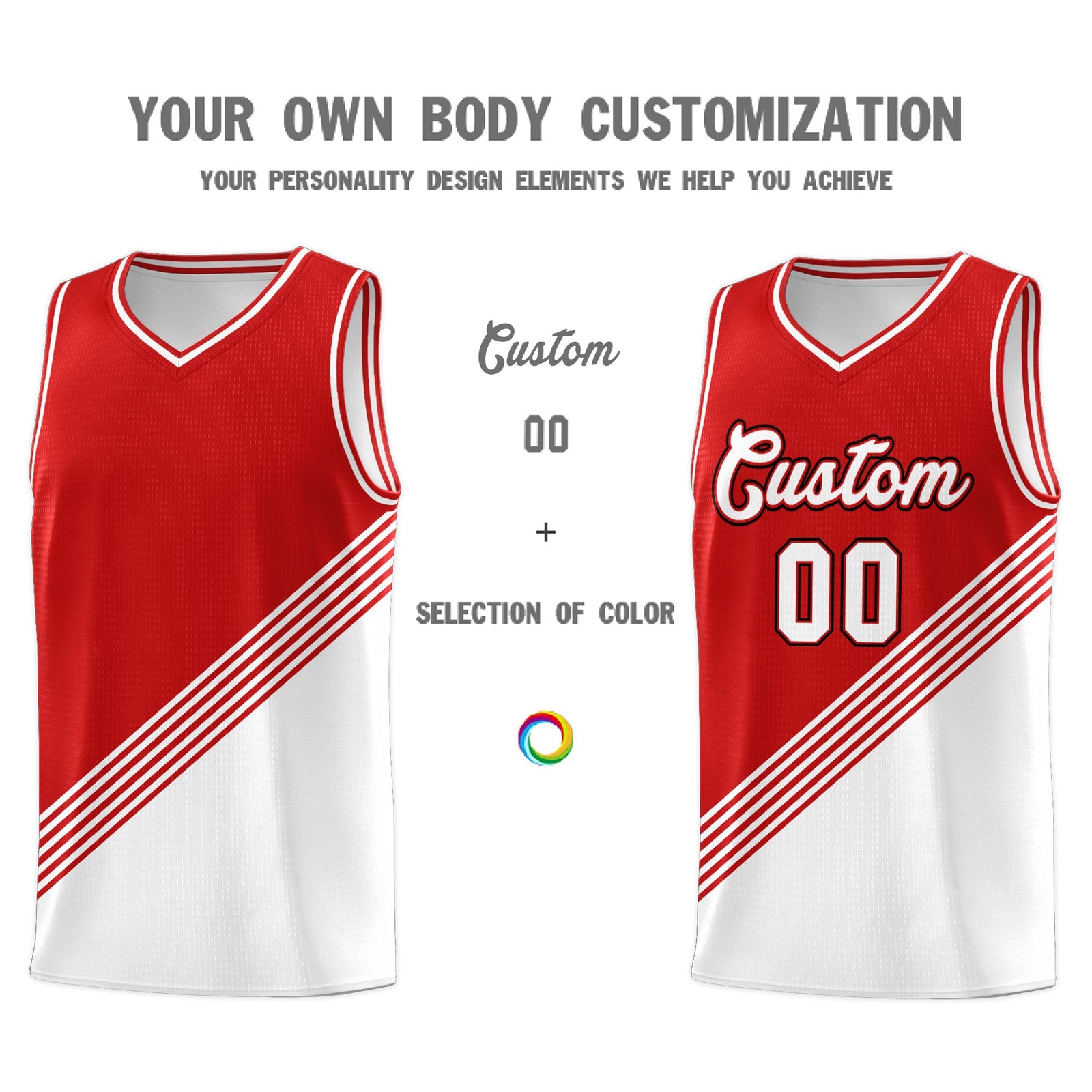 Custom Red White Diagonal Stripes Color Block Sets Basketball Jersey | For Men,For Youth,Sublimation Printed,Perfect for Training,Perfect for Teams | KXKSHOP
