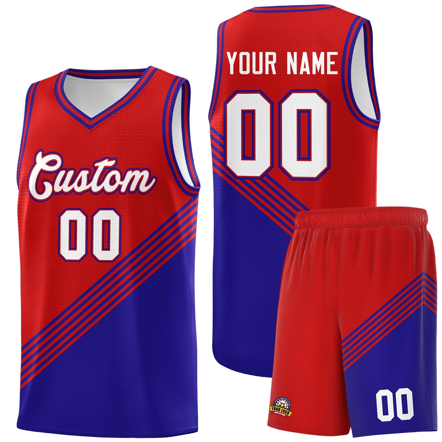 Custom Red Royal Blue Diagonal Stripes Color Block Sets Basketball Jersey | For Men,For Youth,Sublimation Printed,Perfect for Training,Perfect for Teams | KXKSHOP