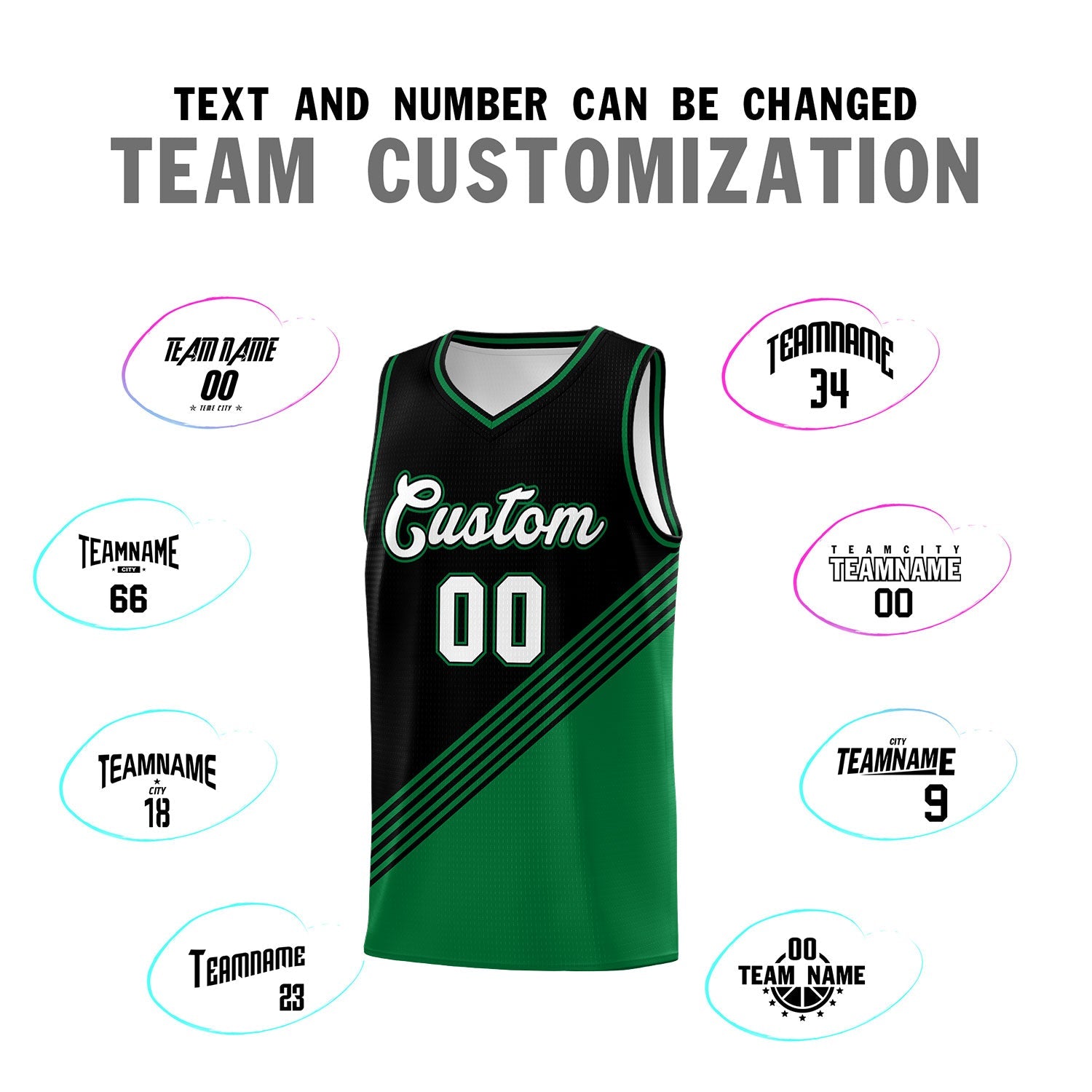 Custom Black Kelly Green Diagonal Stripes Color Block Sets Basketball Jersey | For Men,For Youth,Sublimation Printed,Perfect for Training,Perfect for Teams | KXKSHOP