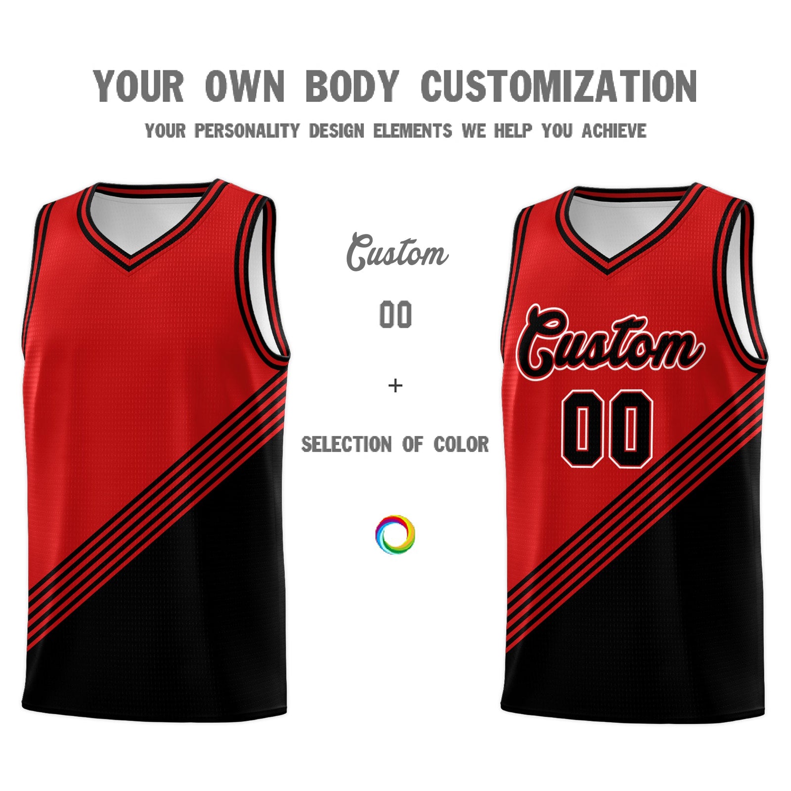 Custom Red Black Diagonal Stripes Color Block Sets Basketball Jersey | For Men,For Youth,Sublimation Printed,Perfect for Training,Perfect for Teams | KXKSHOP