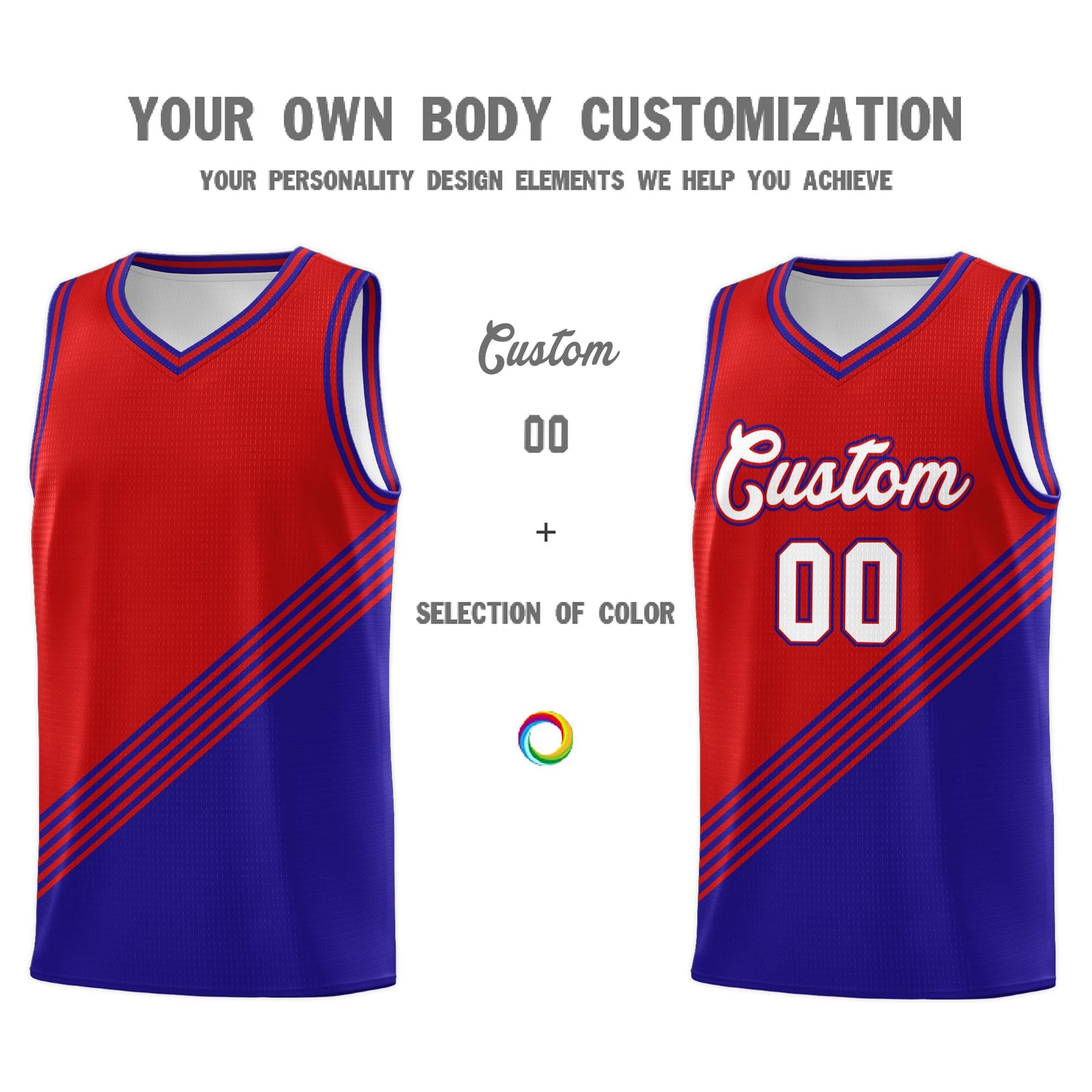 Custom Red Royal Blue Diagonal Stripes Color Block Sets Basketball Jersey | For Men,For Youth,Sublimation Printed,Perfect for Training,Perfect for Teams | KXKSHOP