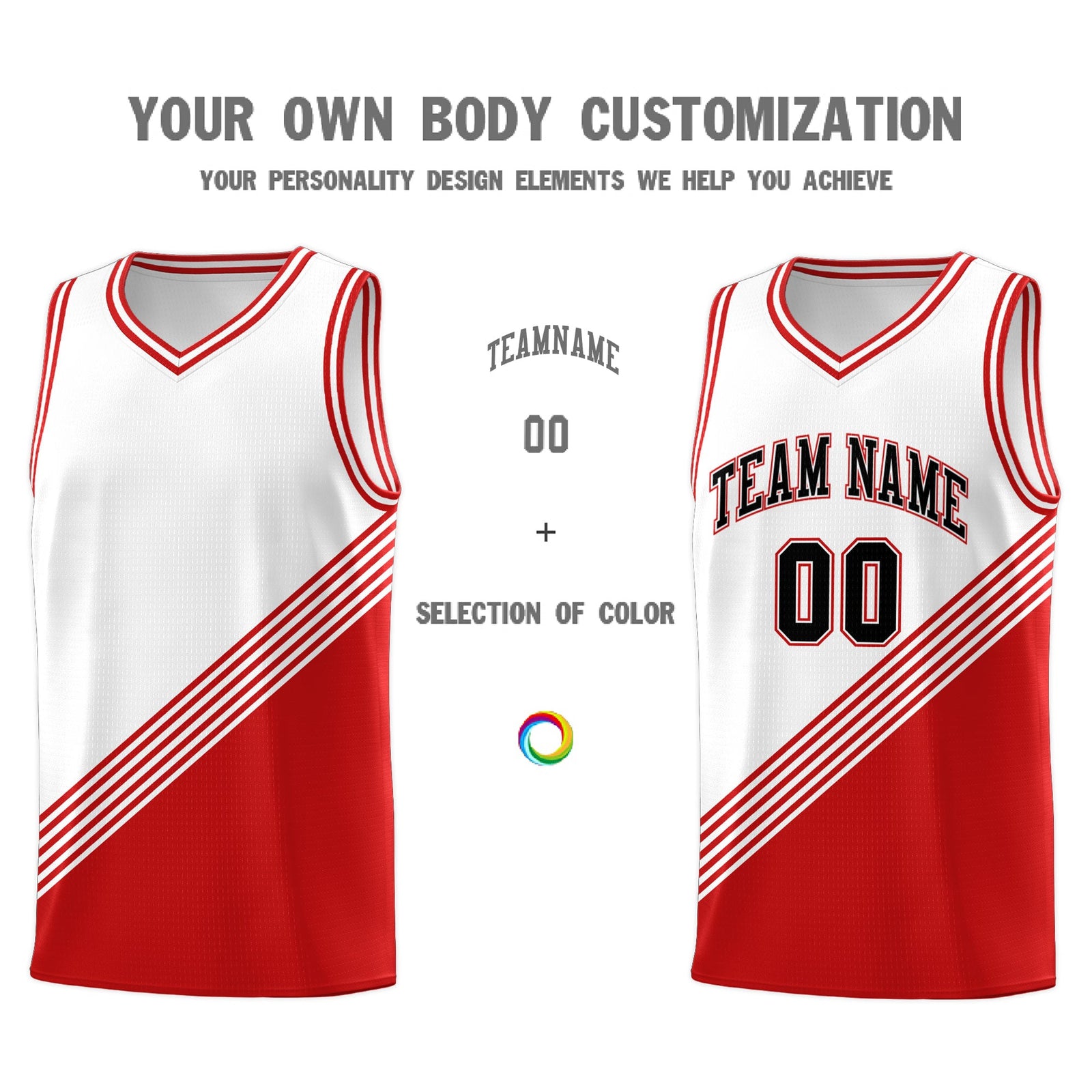 Custom White Red Diagonal Stripes Color Block Sets Basketball Jersey | For Men,For Youth,Sublimation Printed,Perfect for Training,Perfect for Teams | KXKSHOP