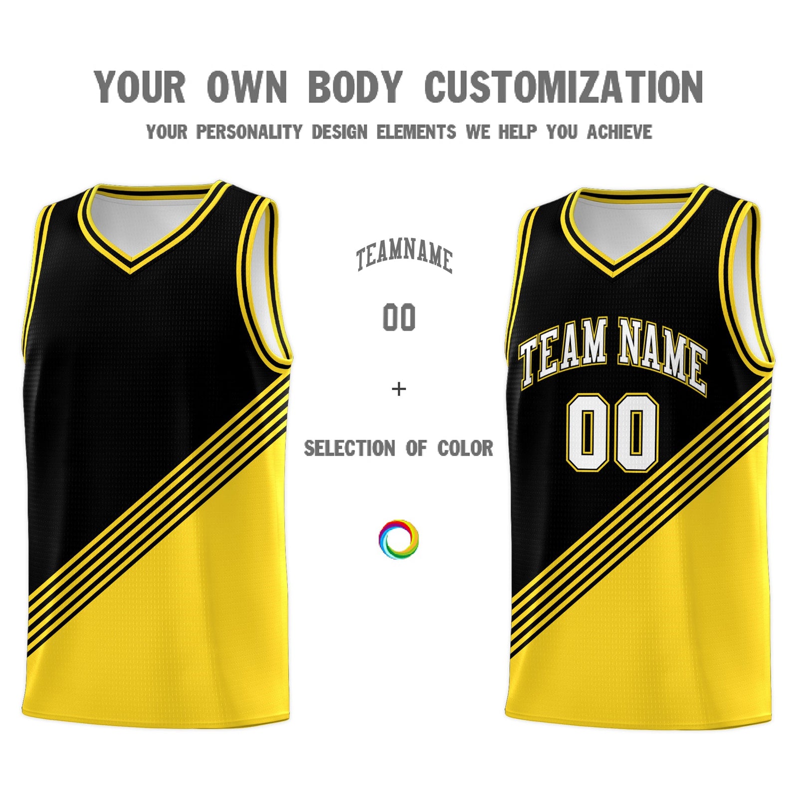 Custom Black Gold Diagonal Stripes Color Block Sets Basketball Jersey | For Men,For Youth,Sublimation Printed,Perfect for Training,Perfect for Teams | KXKSHOP
