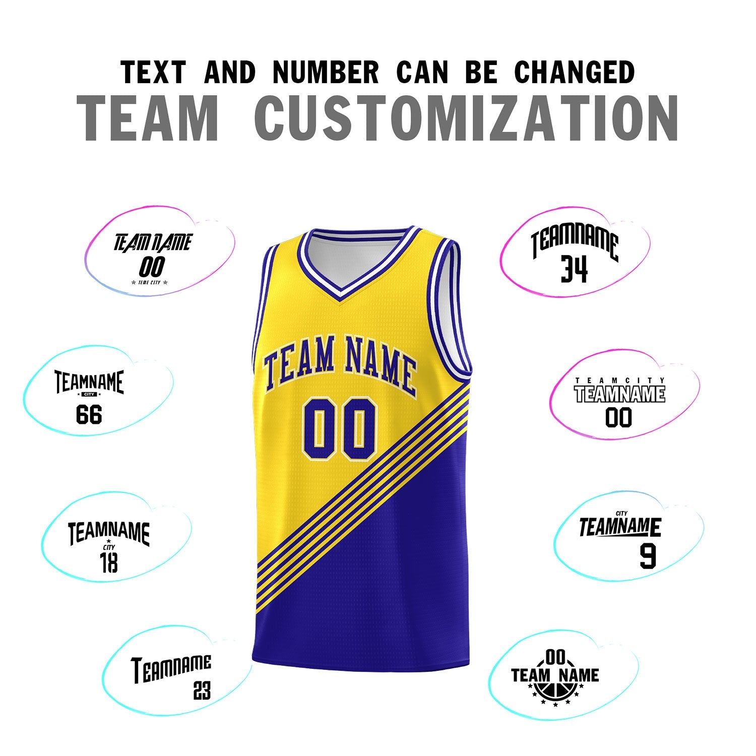 Custom Gold Royal Blue White Diagonal Stripes Color Block Sets Basketball Jersey | For Men,For Youth,Sublimation Printed,Perfect for Training,Perfect for Teams | KXKSHOP