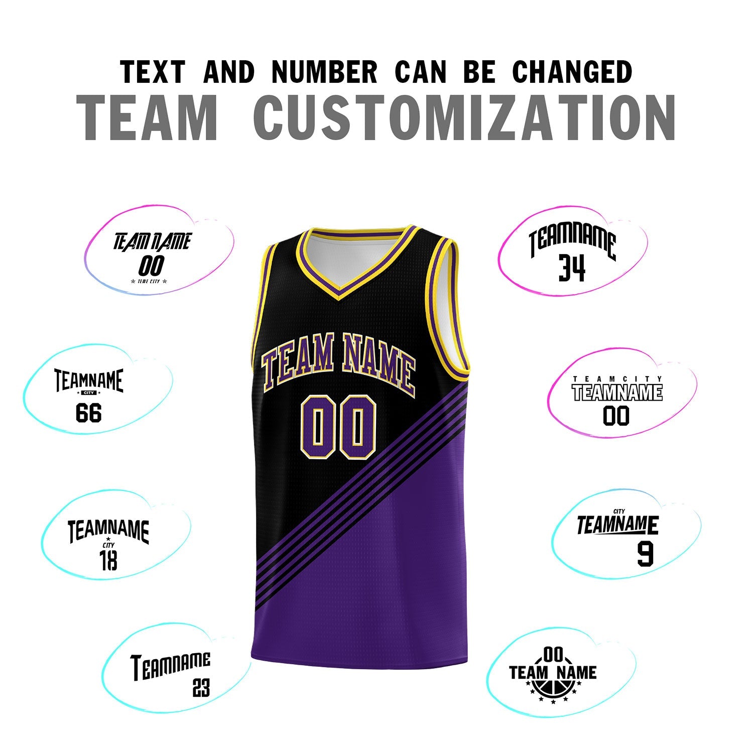 Custom Black Purple Gold Diagonal Stripes Color Block Sets Basketball Jersey | For Men,For Youth,Sublimation Printed,Perfect for Training,Perfect for Teams | KXKSHOP