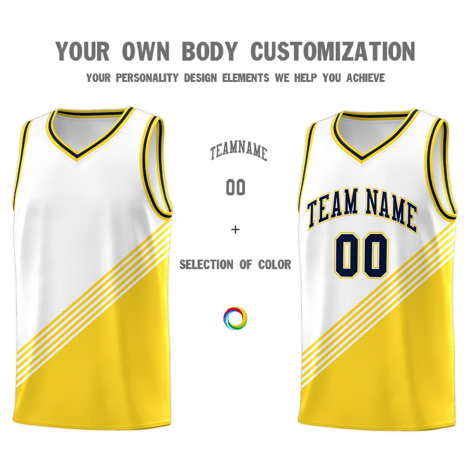 Custom White Gold Navy Diagonal Stripes Color Block Sets Basketball Jersey | For Men,For Youth,Sublimation Printed,Perfect for Training,Perfect for Teams | KXKSHOP