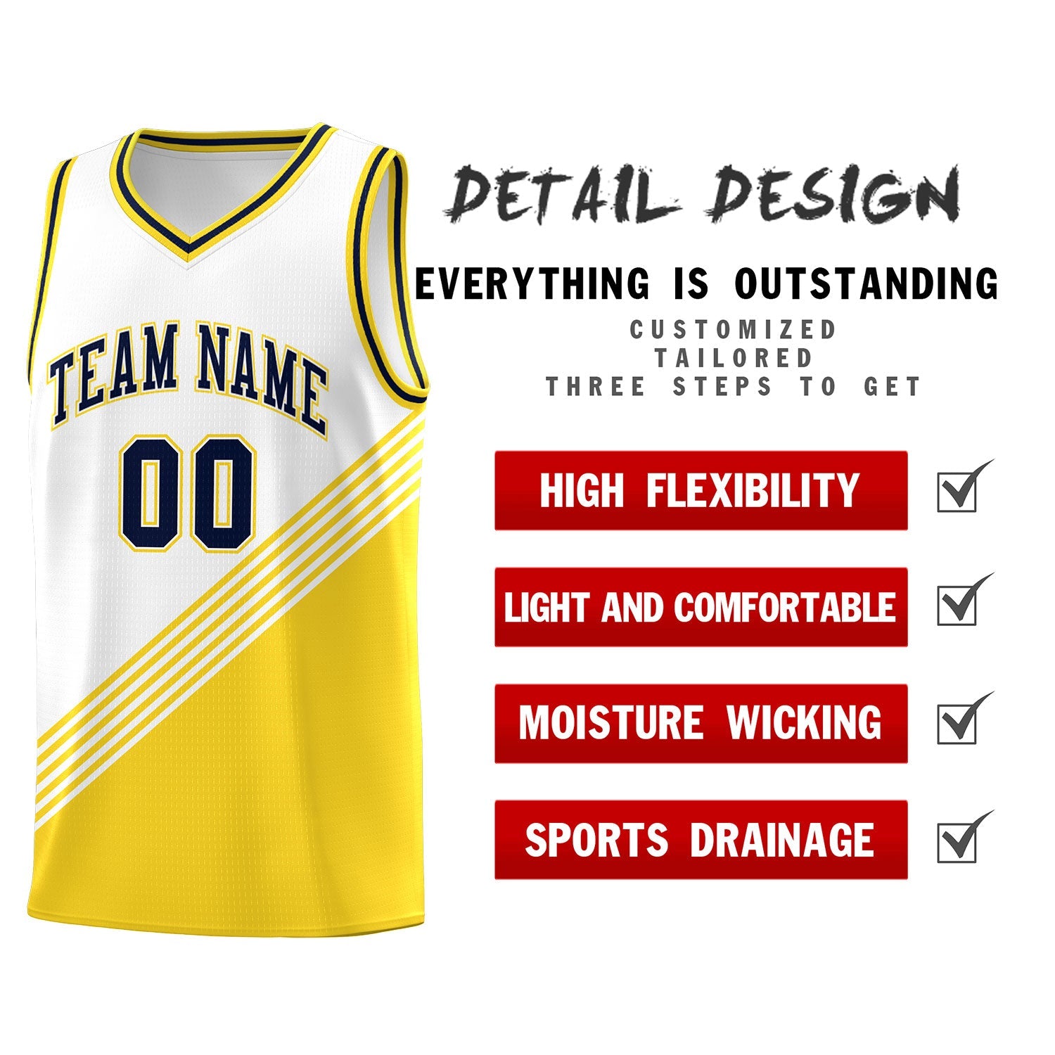 Custom White Gold Navy Diagonal Stripes Color Block Sets Basketball Jersey | For Men,For Youth,Sublimation Printed,Perfect for Training,Perfect for Teams | KXKSHOP