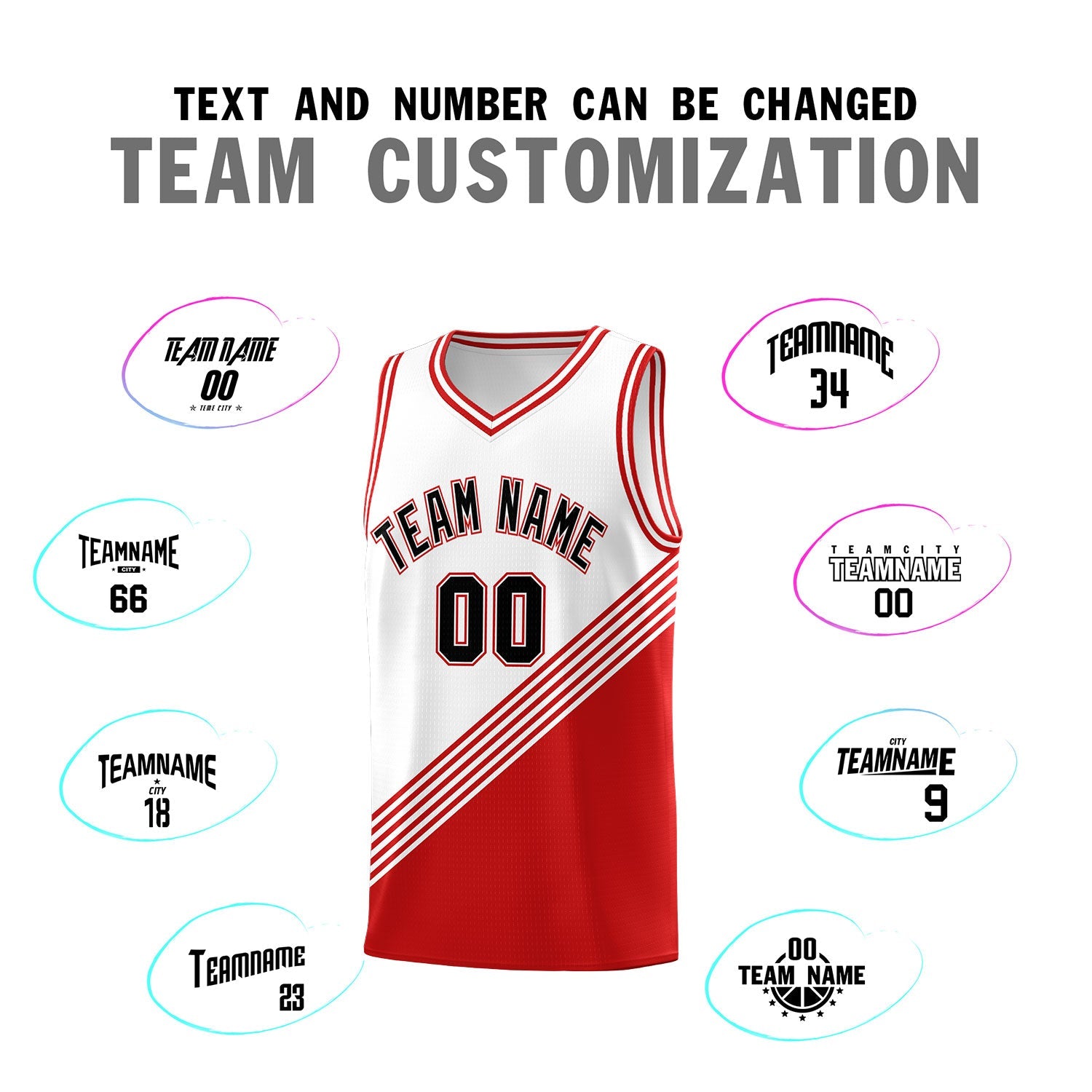 Custom White Red Diagonal Stripes Color Block Sets Basketball Jersey | For Men,For Youth,Sublimation Printed,Perfect for Training,Perfect for Teams | KXKSHOP