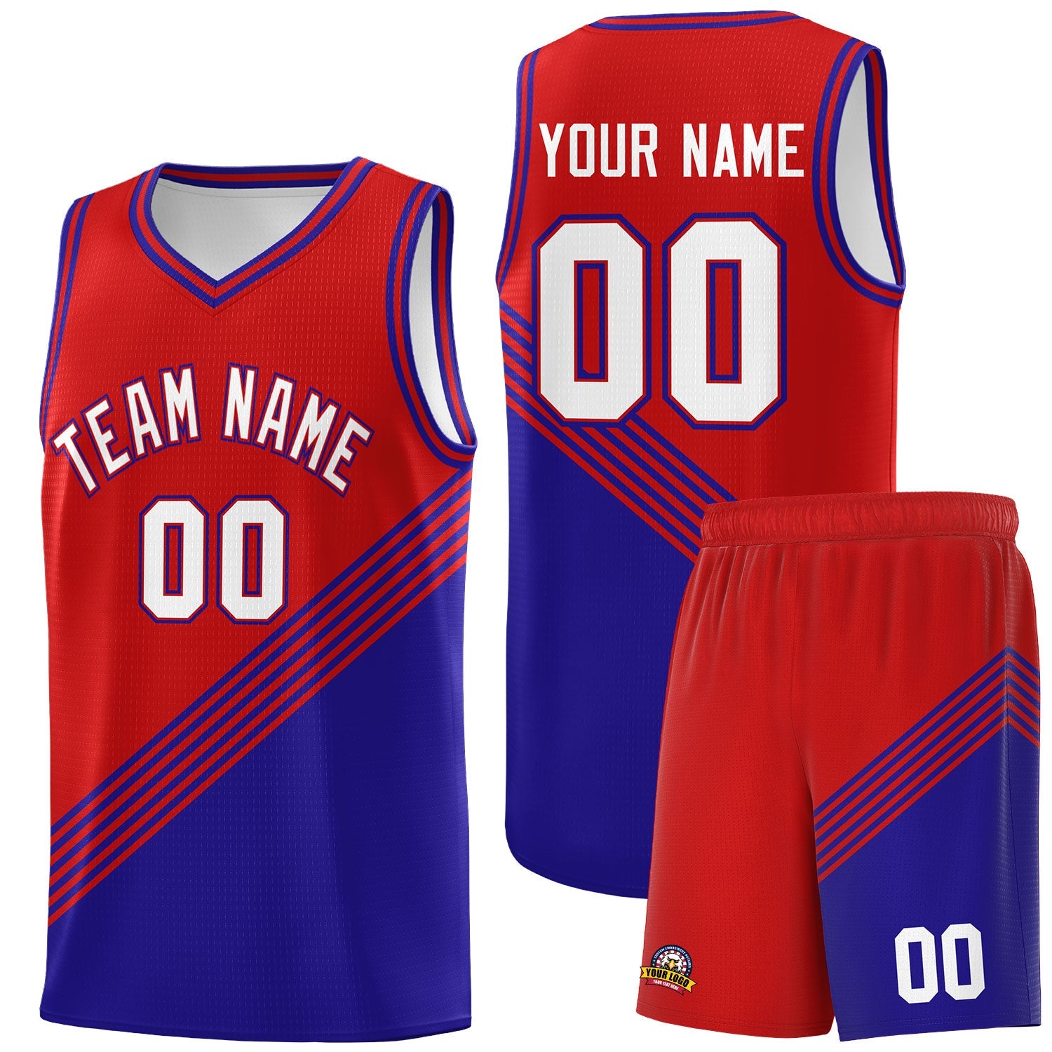 Custom Red Royal Blue Diagonal Stripes Color Block Sets Basketball Jersey | For Men,For Youth,Sublimation Printed,Perfect for Training,Perfect for Teams | KXKSHOP