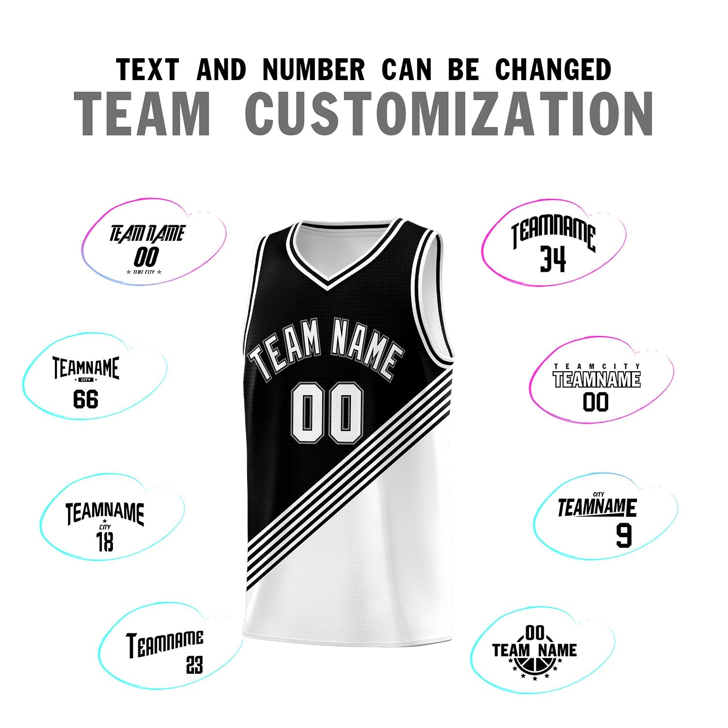 Custom Black White Diagonal Stripes Color Block Sets Basketball Jersey | For Men,For Youth,Sublimation Printed,Perfect for Training,Perfect for Teams | KXKSHOP