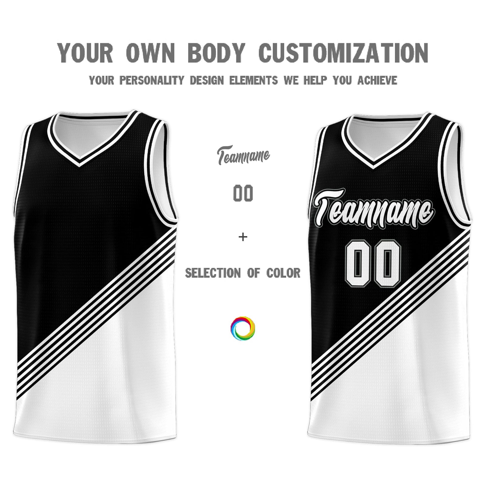 Custom Black White Diagonal Stripes Color Block Sets Basketball Jersey | For Men,For Youth,Sublimation Printed,Perfect for Training,Perfect for Teams | KXKSHOP