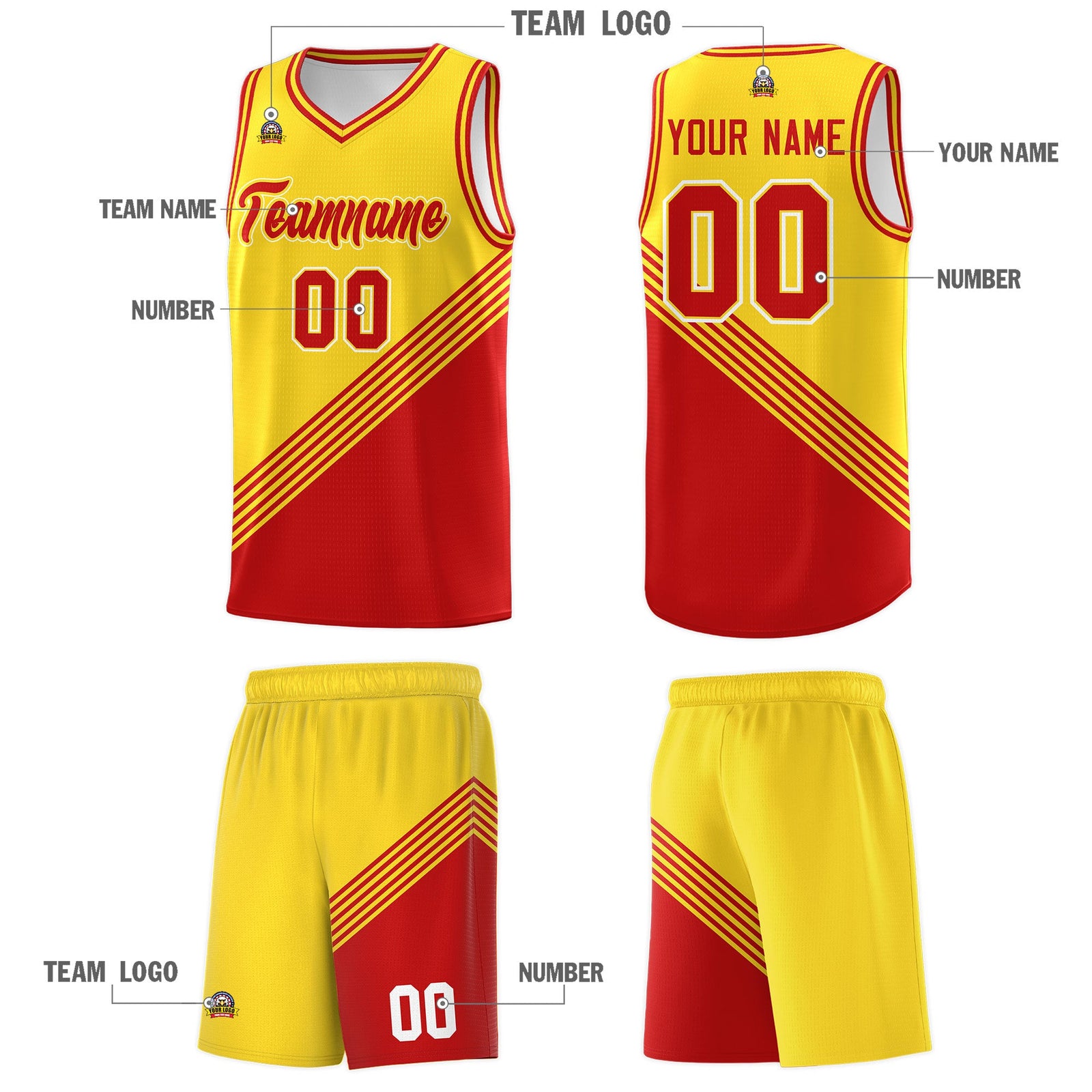 Custom Gold Red Diagonal Stripes Color Block Sets Basketball Jersey | For Men,For Youth,Sublimation Printed,Perfect for Training,Perfect for Teams | KXKSHOP