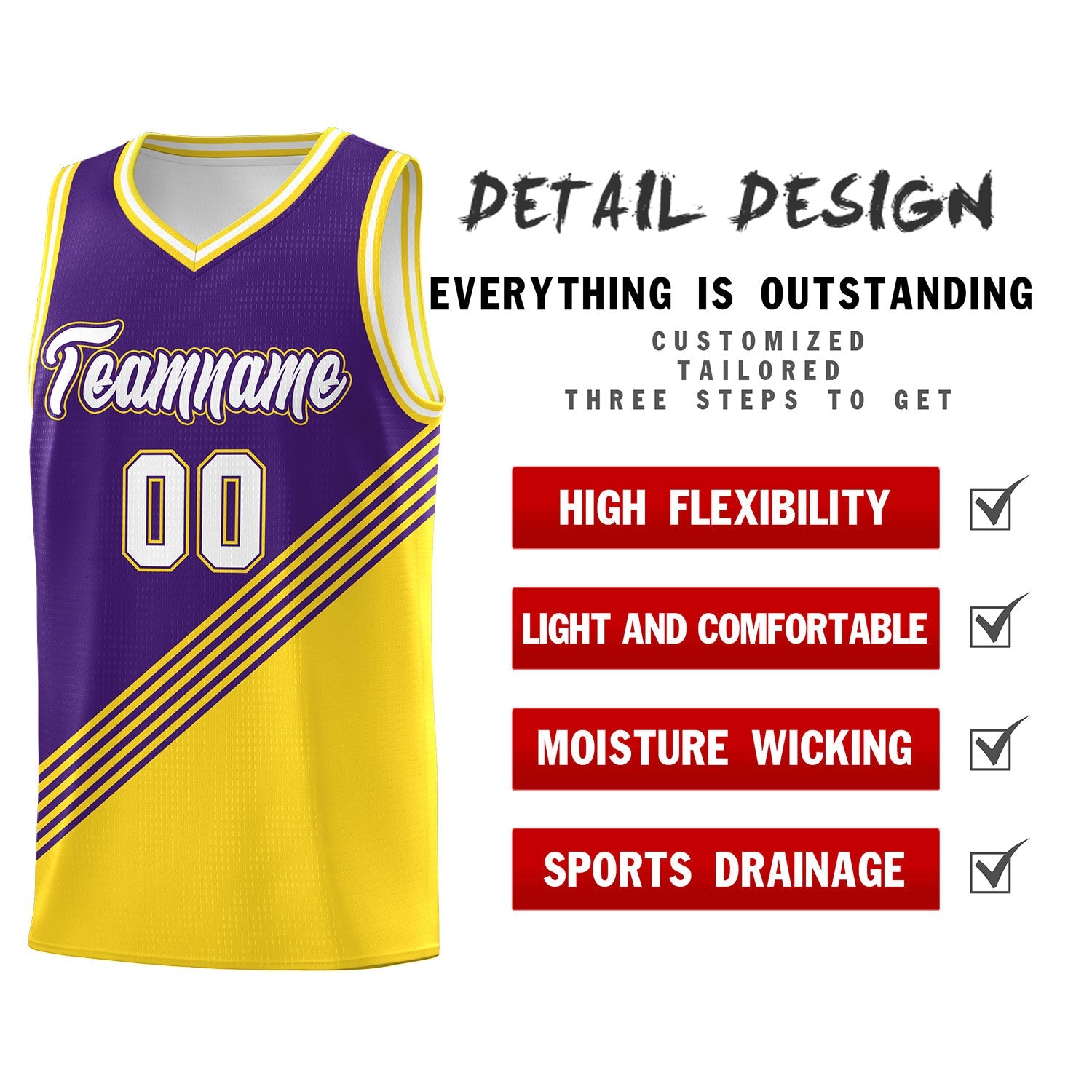 Custom Purple Gold White Diagonal Stripes Color Block Sets Basketball Jersey | For Men,For Youth,Sublimation Printed,Perfect for Training,Perfect for Teams | KXKSHOP