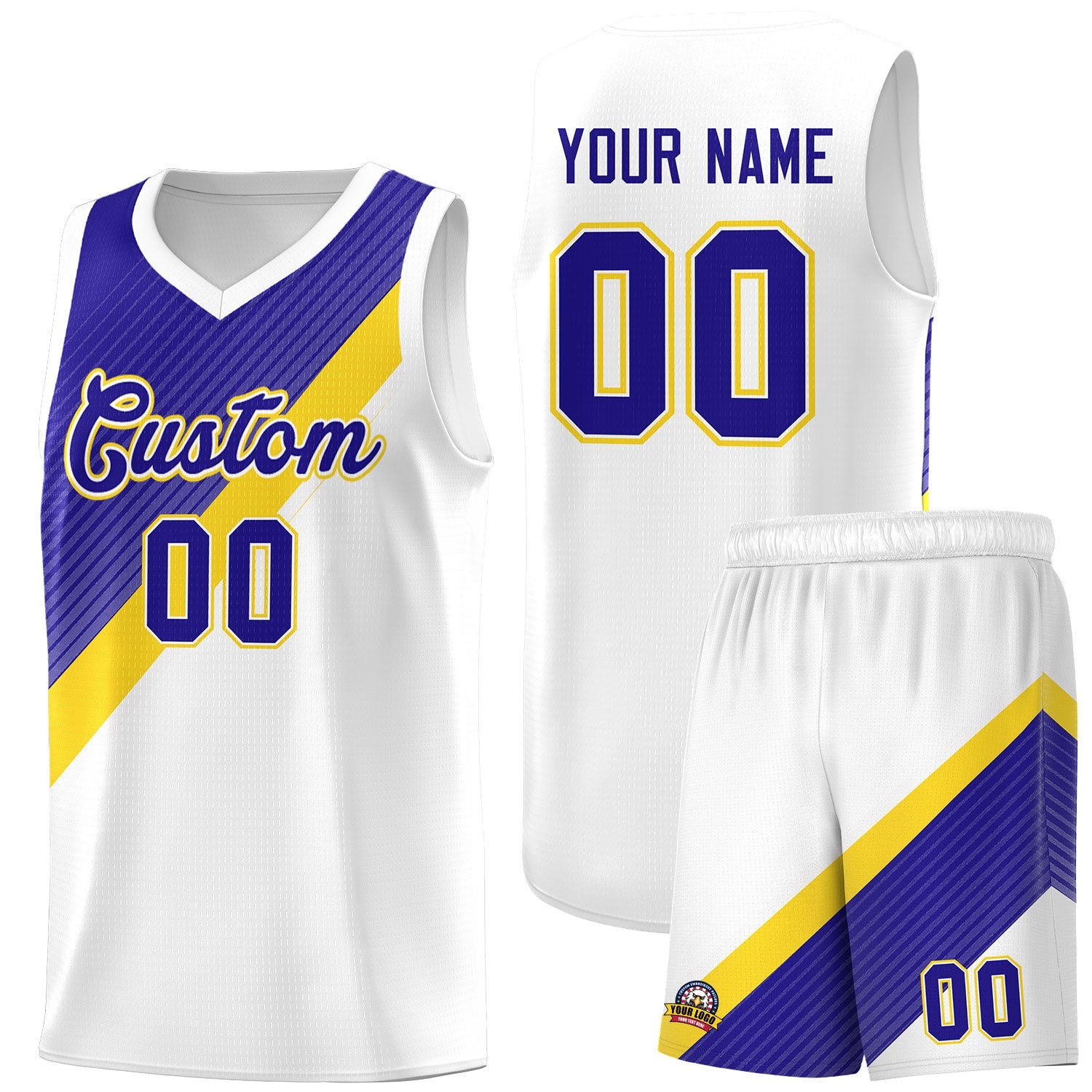 Custom White Royal Diagonal Stripes Color Block Sets Basketball Jersey | For Men,Perfect for Teams,Perfect for Coaches,Sublimation Printed,For Kid,For Youth | KXKSHOP