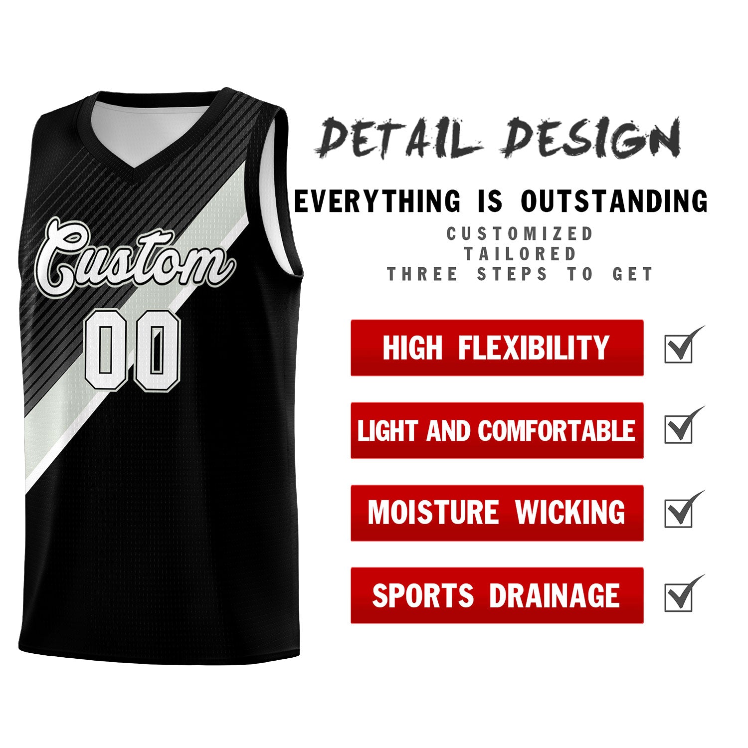 Custom Black Gray White Diagonal Stripes Color Block Sets Basketball Jersey | For Men,Perfect for Teams,Perfect for Coaches,Sublimation Printed,For Kid,For Youth | KXKSHOP