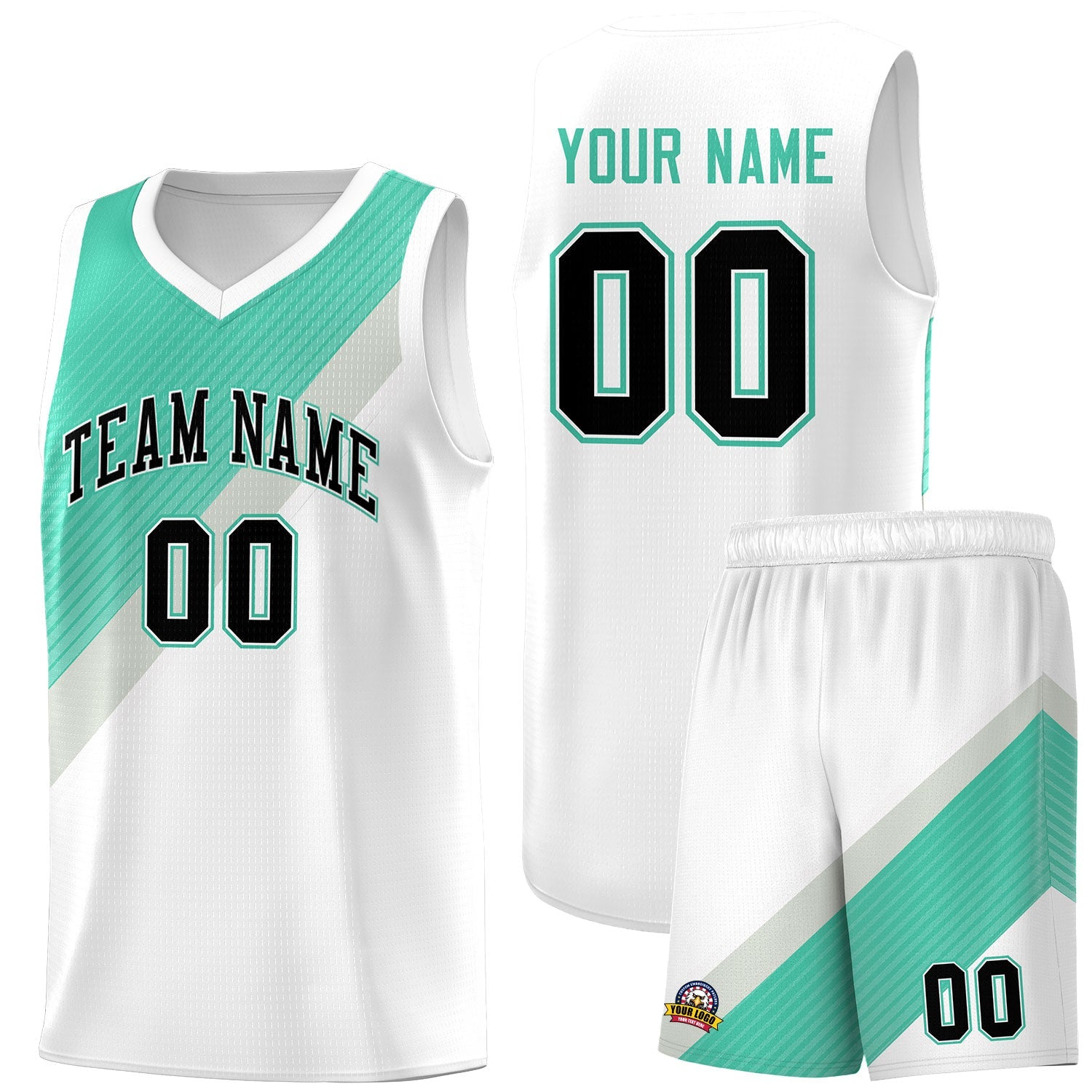 Custom White Bright Green Gray Diagonal Stripes Color Block Sets Basketball Jersey | For Men,Perfect for Teams,Perfect for Coaches,Sublimation Printed,For Kid,For Youth | KXKSHOP