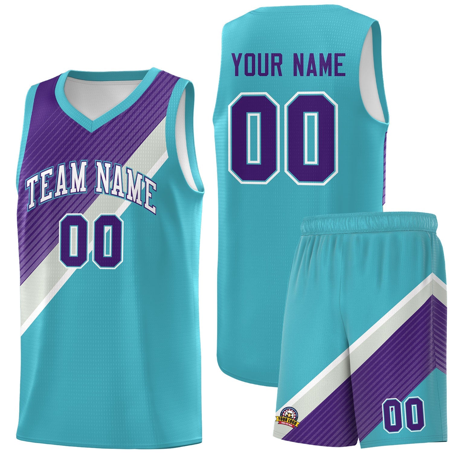 Custom Sky Blue Purple Gray Diagonal Stripes Color Block Sets Basketball Jersey | For Men,Perfect for Teams,Perfect for Coaches,Sublimation Printed,For Kid,For Youth | KXKSHOP