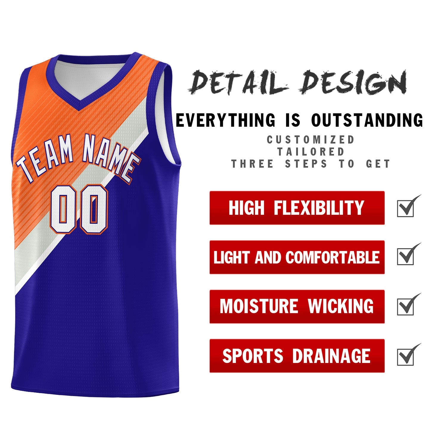 Custom Royal Orange Gray Diagonal Stripes Color Block Sets Basketball Jersey | For Men,Perfect for Teams,Perfect for Coaches,Sublimation Printed,For Kid,For Youth | KXKSHOP