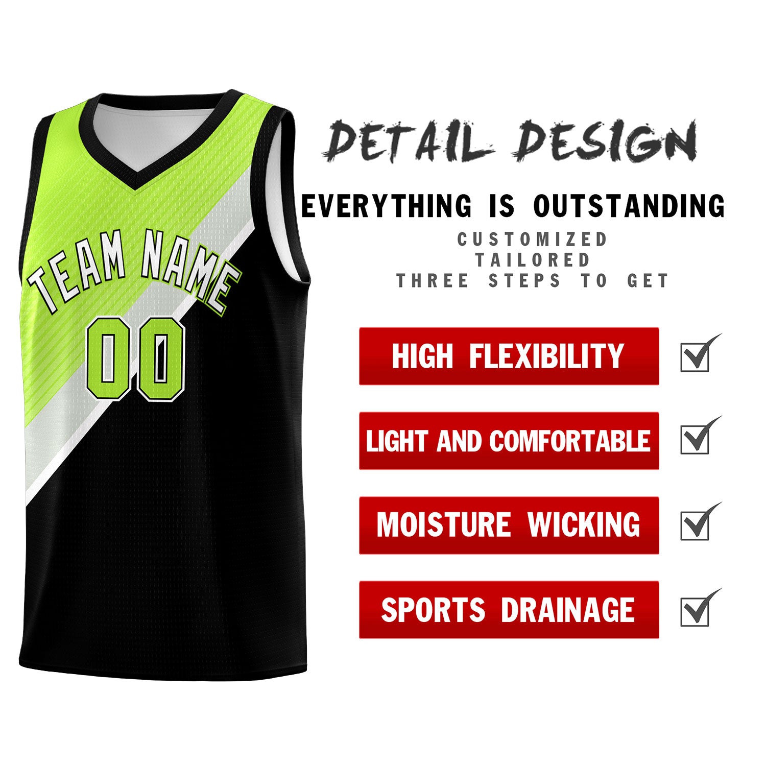 Custom Black Neon Green Gray Diagonal Stripes Color Block Sets Basketball Jersey | For Men,Perfect for Teams,Perfect for Coaches,Sublimation Printed,For Kid,For Youth | KXKSHOP