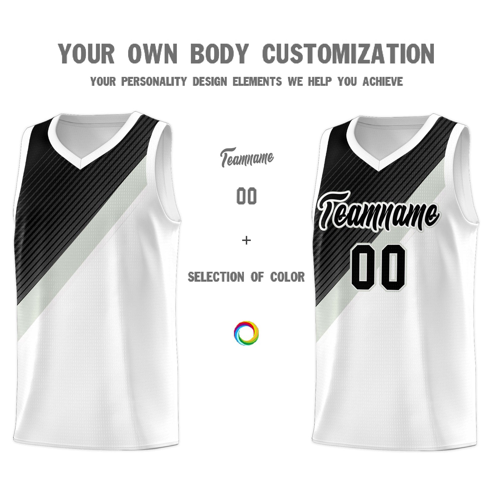 Custom White Black Gray Diagonal Stripes Color Block Sets Basketball Jersey | For Men,Perfect for Teams,Perfect for Coaches,Sublimation Printed,For Kid,For Youth | KXKSHOP