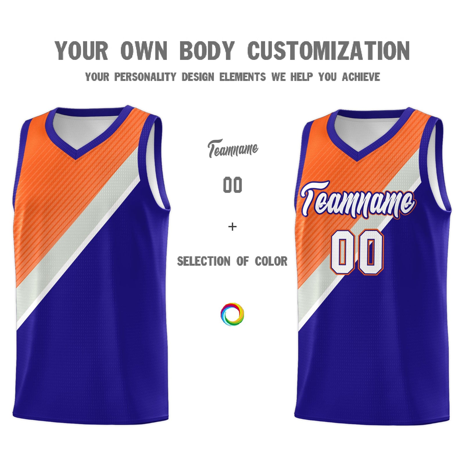Custom Royal Orange Gray Diagonal Stripes Color Block Sets Basketball Jersey | For Men,Perfect for Teams,Perfect for Coaches,Sublimation Printed,For Kid,For Youth | KXKSHOP