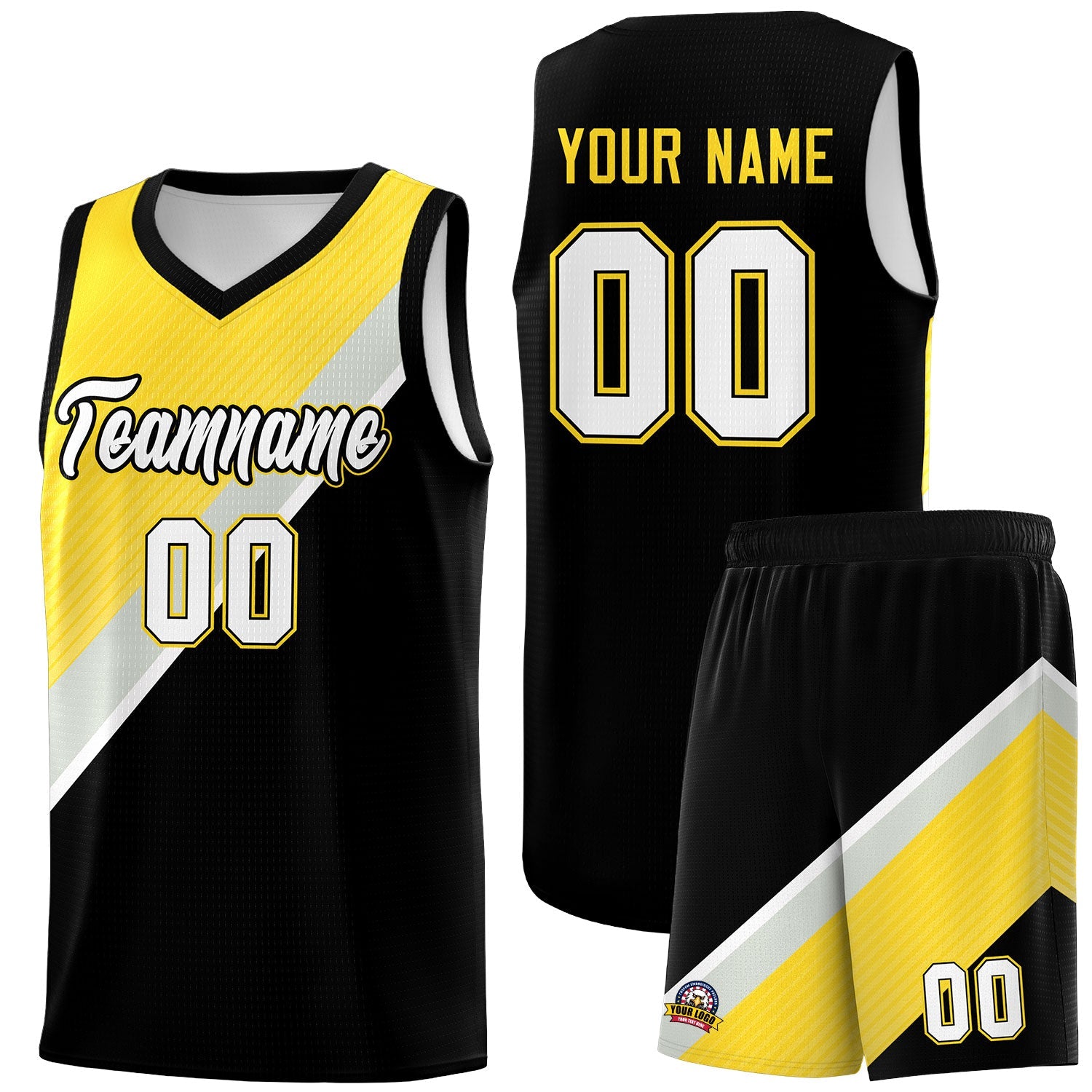 Custom Black Gold Gray Diagonal Stripes Color Block Sets Basketball Jersey | For Men,Perfect for Teams,Perfect for Coaches,Sublimation Printed,For Kid,For Youth | KXKSHOP