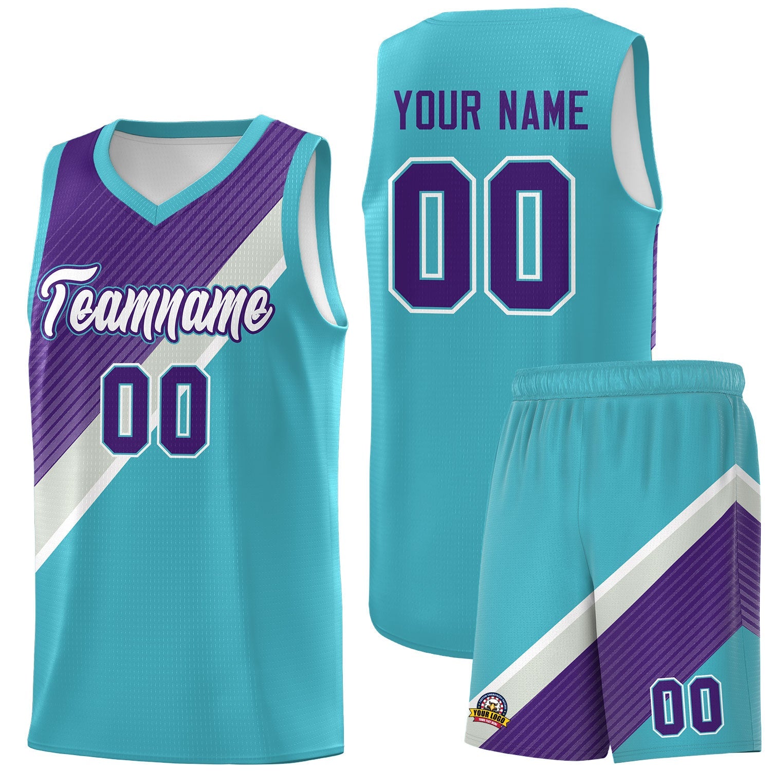 Custom Sky Blue Purple Gray Diagonal Stripes Color Block Sets Basketball Jersey | For Men,Perfect for Teams,Perfect for Coaches,Sublimation Printed,For Kid,For Youth | KXKSHOP