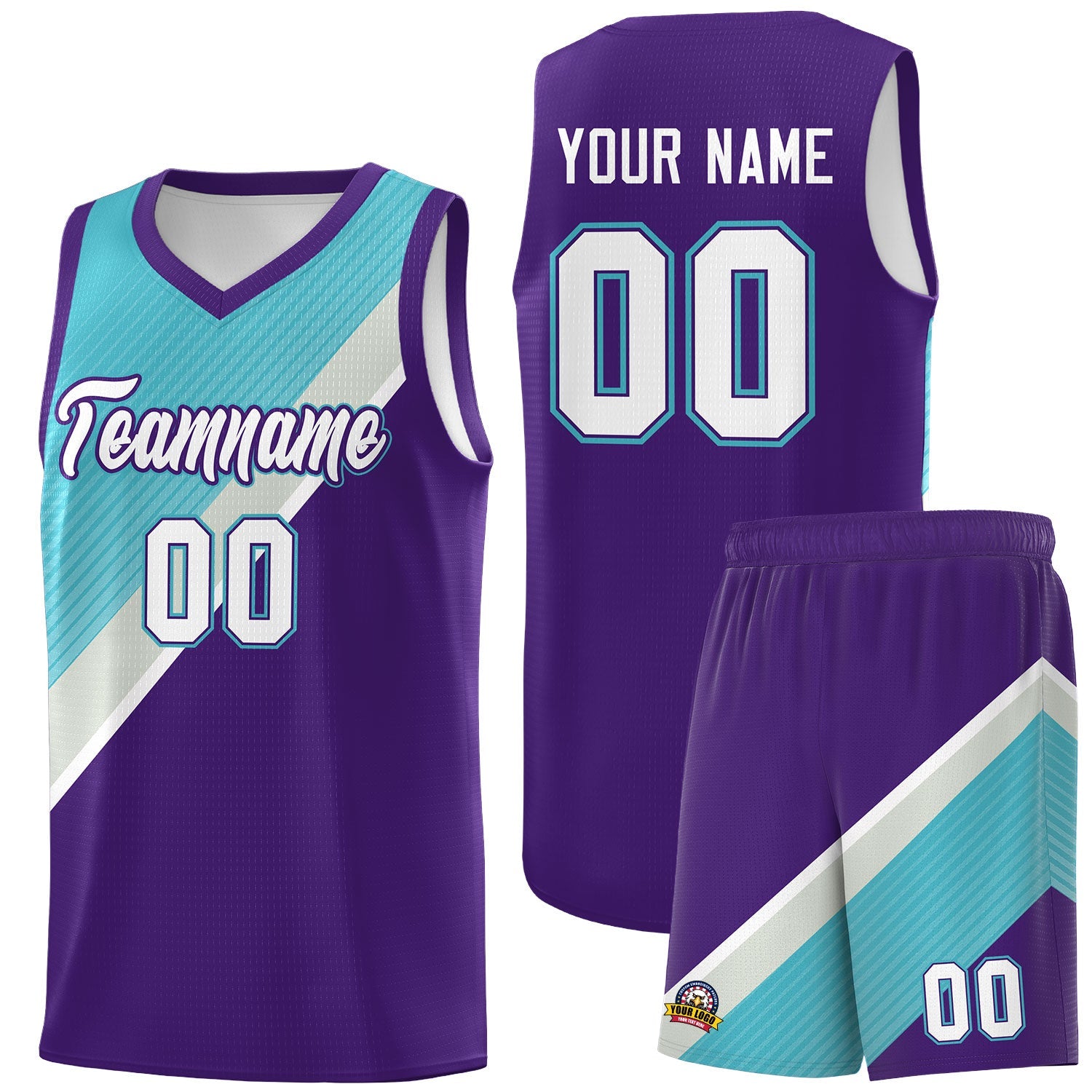 Custom Purple Sky Blue Gray Diagonal Stripes Color Block Sets Basketball Jersey | For Men,Perfect for Teams,Perfect for Coaches,Sublimation Printed,For Kid,For Youth | KXKSHOP