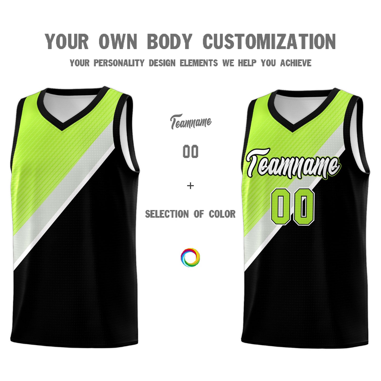 Custom Black Neon Green Gray Diagonal Stripes Color Block Sets Basketball Jersey | For Men,Perfect for Teams,Perfect for Coaches,Sublimation Printed,For Kid,For Youth | KXKSHOP