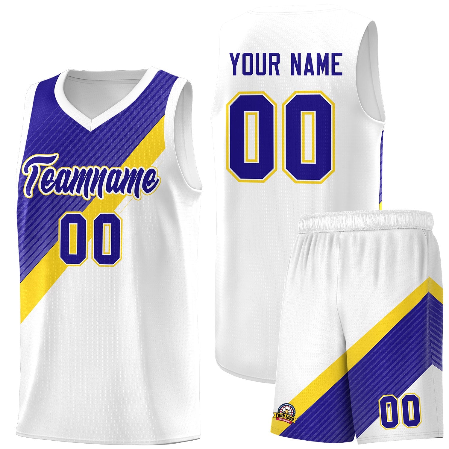 Custom White Royal Diagonal Stripes Color Block Sets Basketball Jersey | For Men,Perfect for Teams,Perfect for Coaches,Sublimation Printed,For Kid,For Youth | KXKSHOP