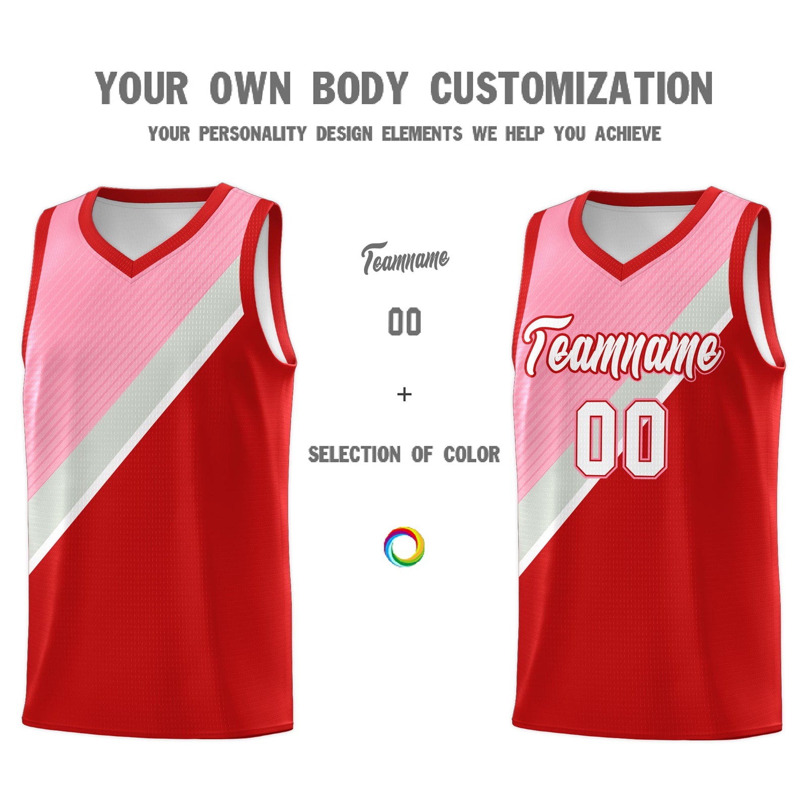 Custom Red Light Pink Gray Diagonal Stripes Color Block Sets Basketball Jersey | For Men,Perfect for Teams,Perfect for Coaches,Sublimation Printed,For Kid,For Youth | KXKSHOP