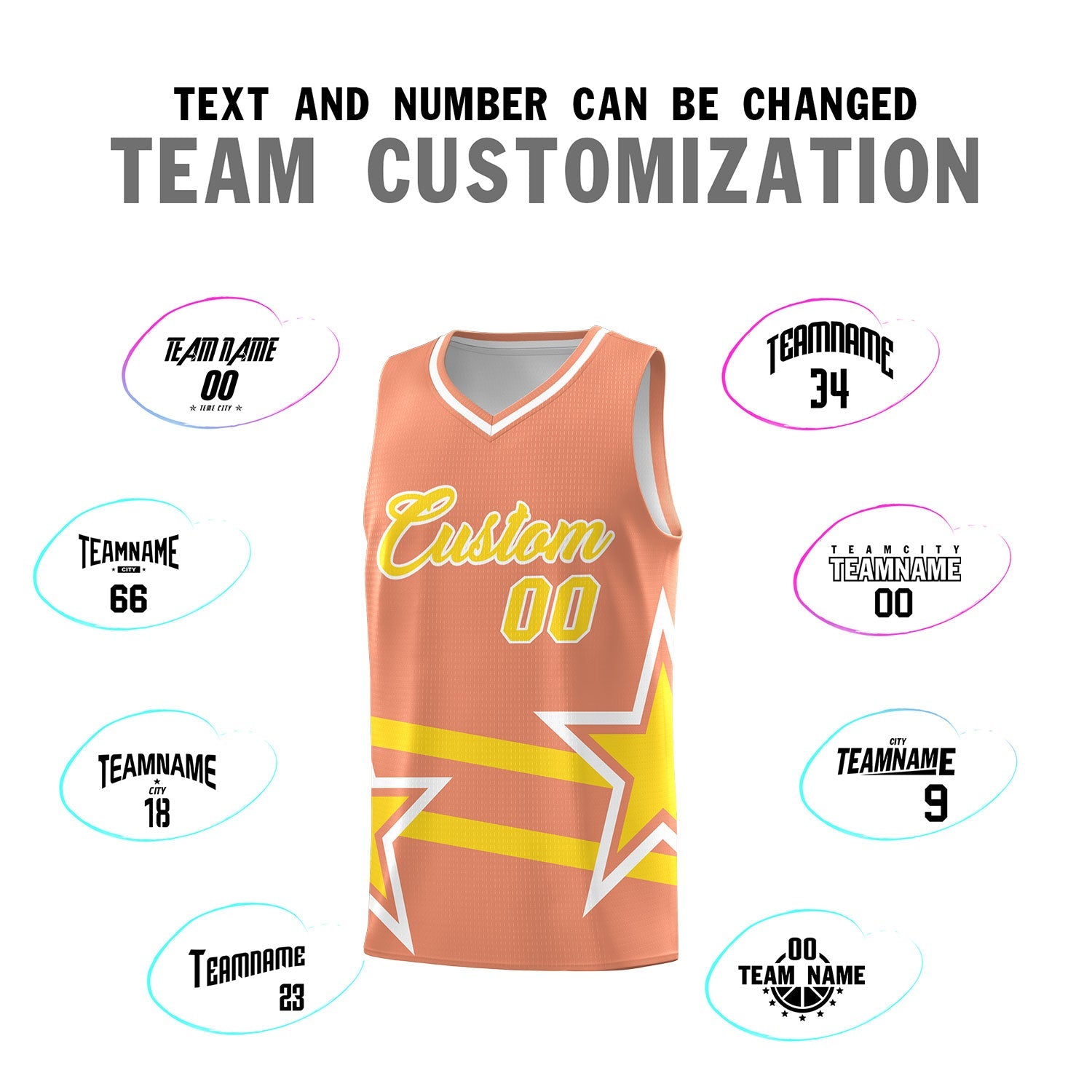 Custom Light Orange Basketball Kits With Gold Star Pattern And Double Lines